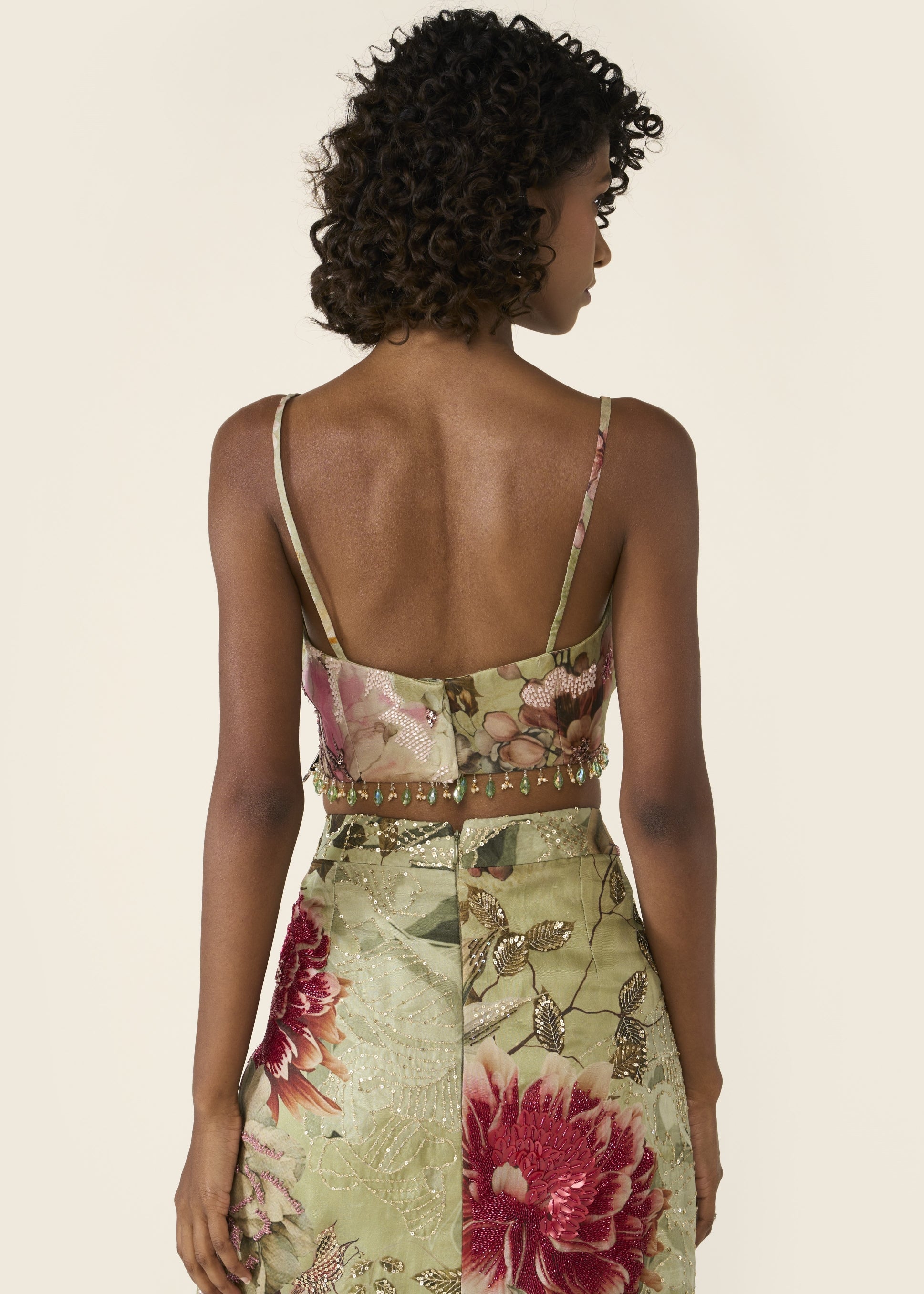 Green Printed Asymmetric Skirt Set