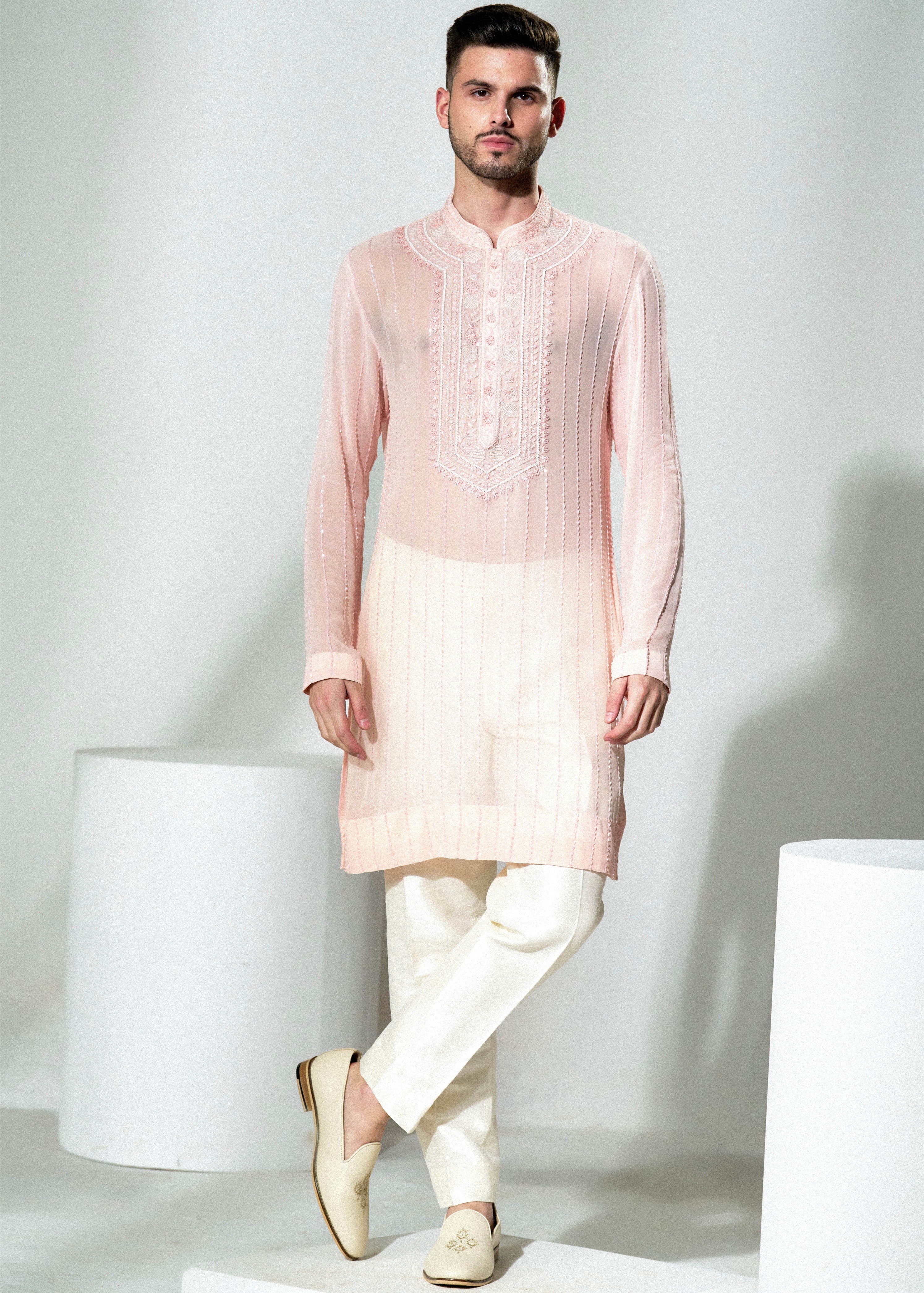 Peach Sheer Chikankari Kurta