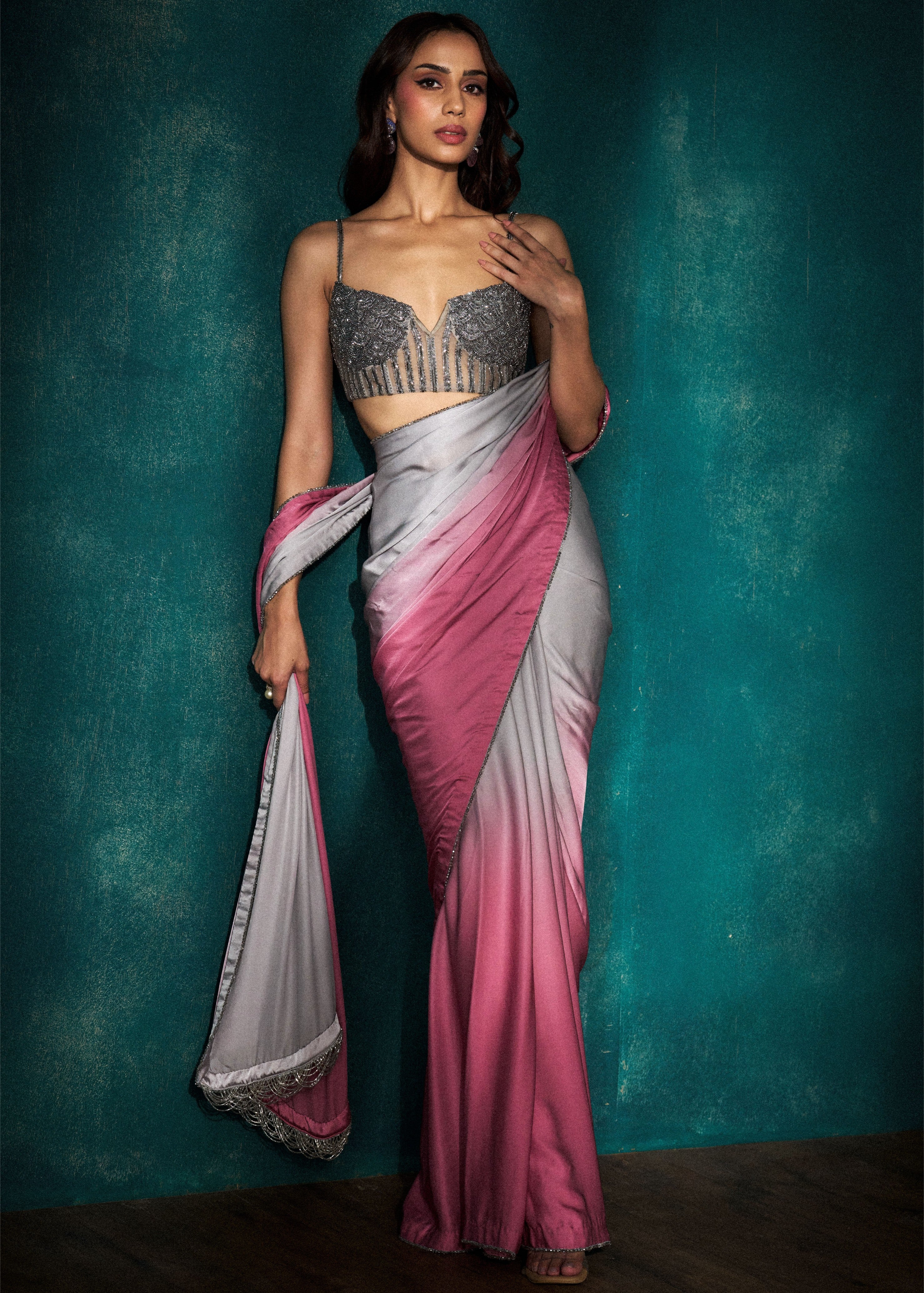 Grey Pink Ombre Sari