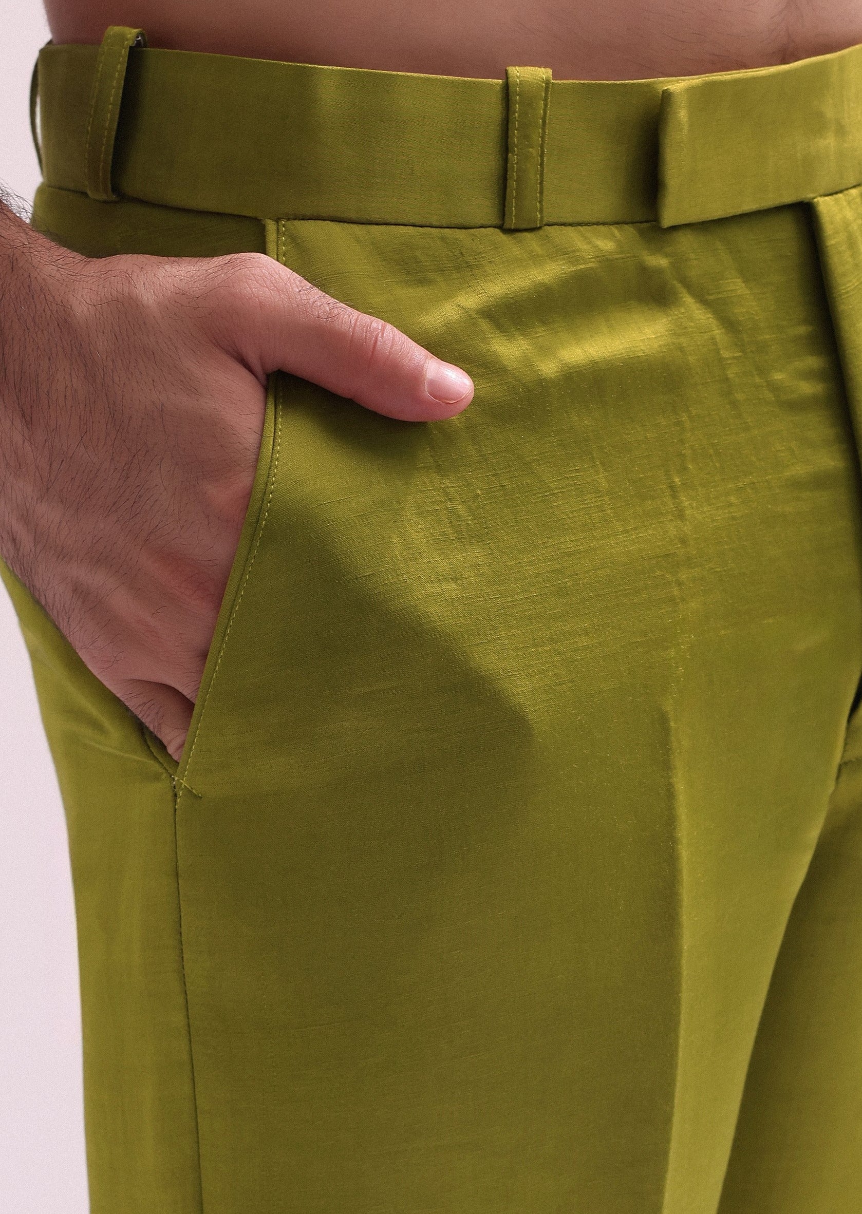 Green Linen Satin Lapel Tuxedo Jacket Set