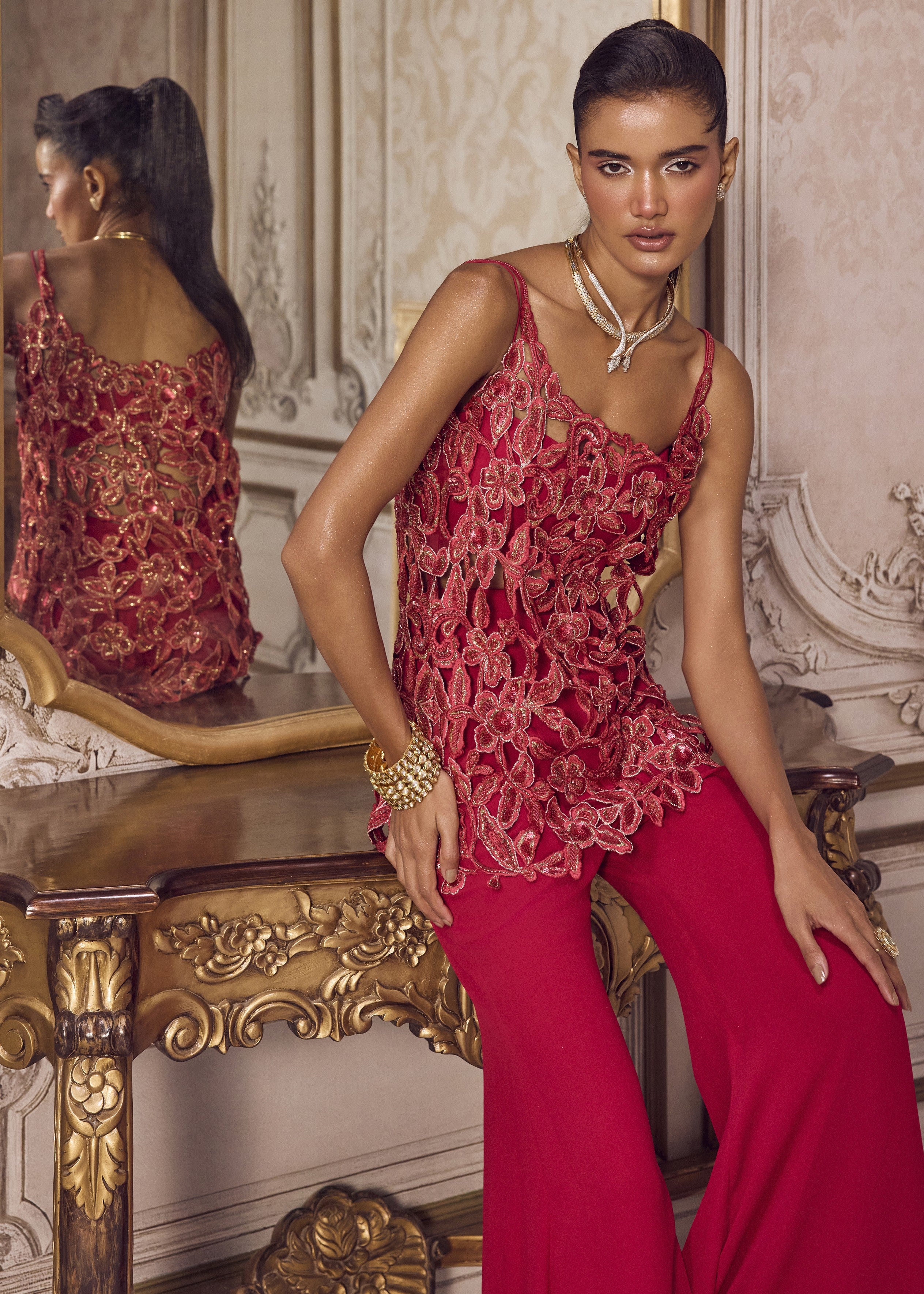 Magenta Cut Work Kurta And Pants