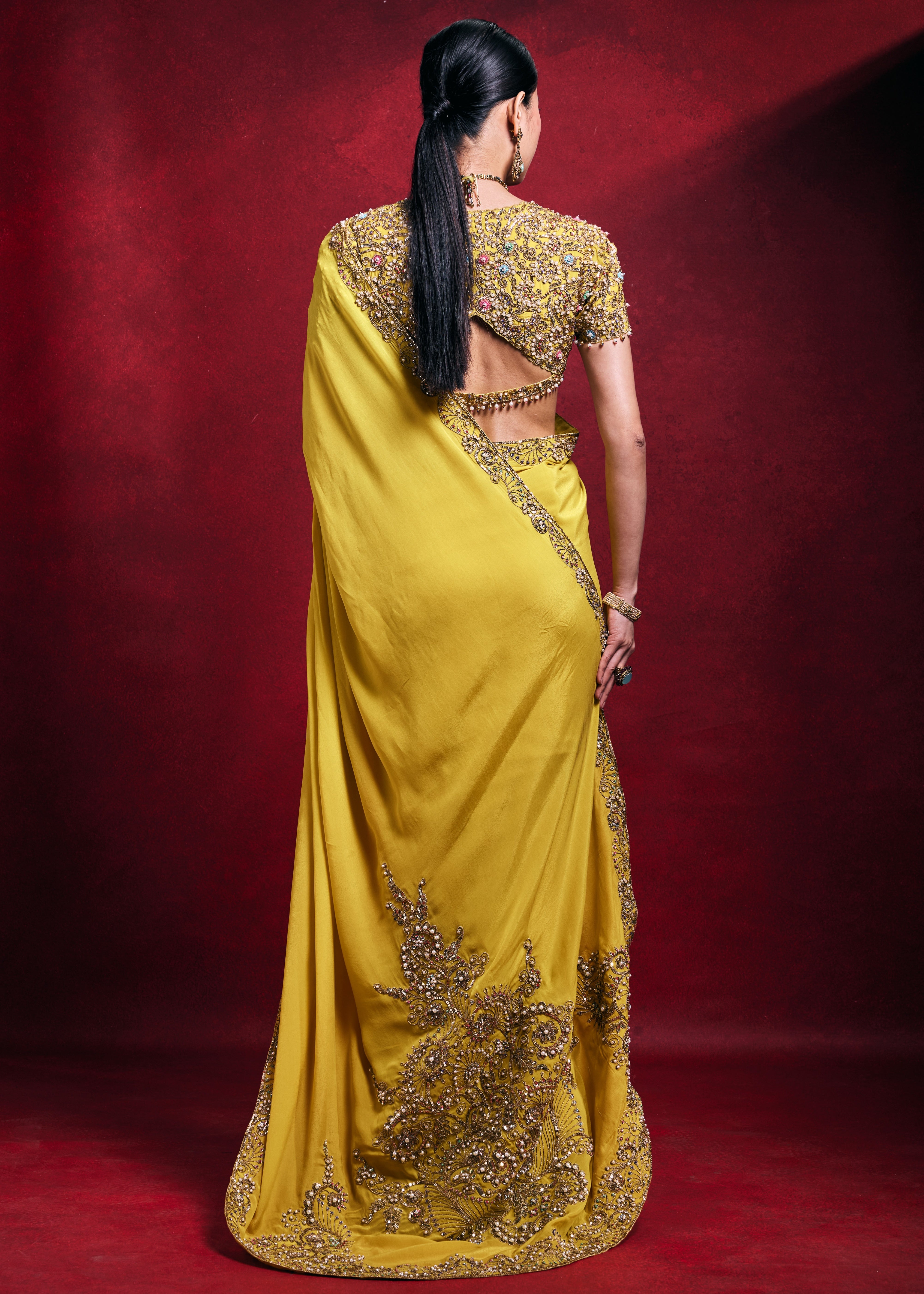 Yellow Crepe Sari Set