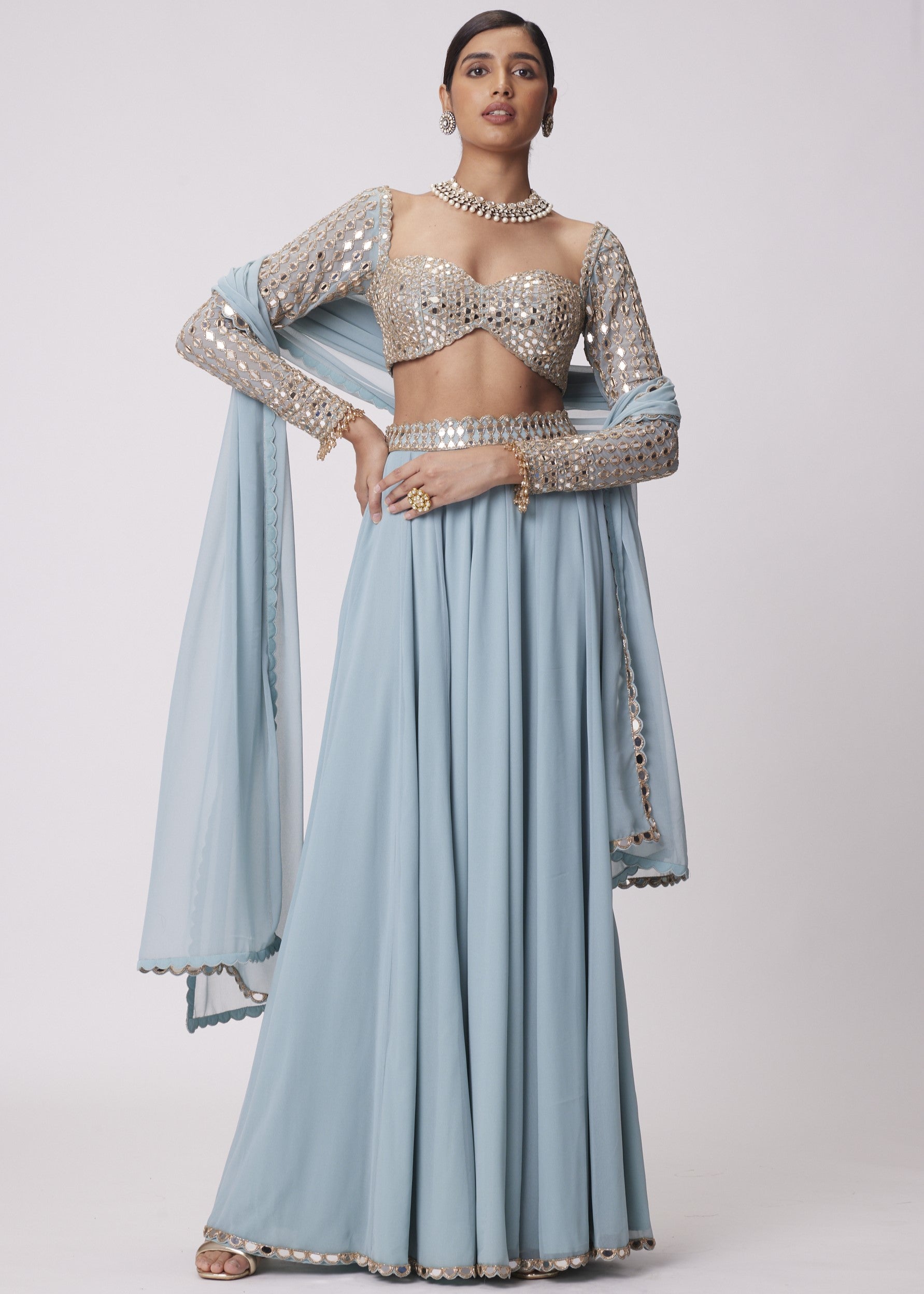 Powder Blue Lehenga Pants Set