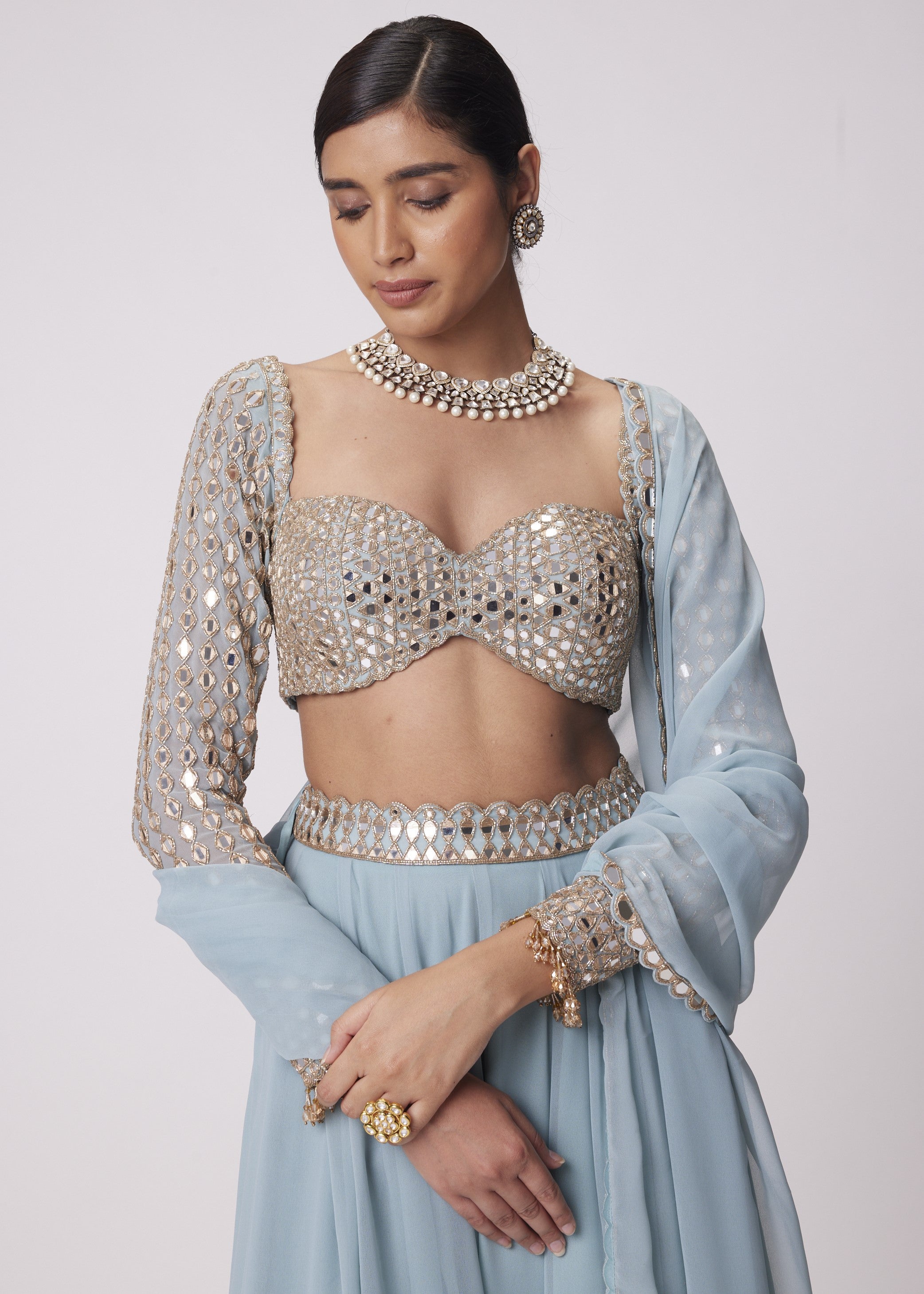 Powder Blue Lehenga Pants Set