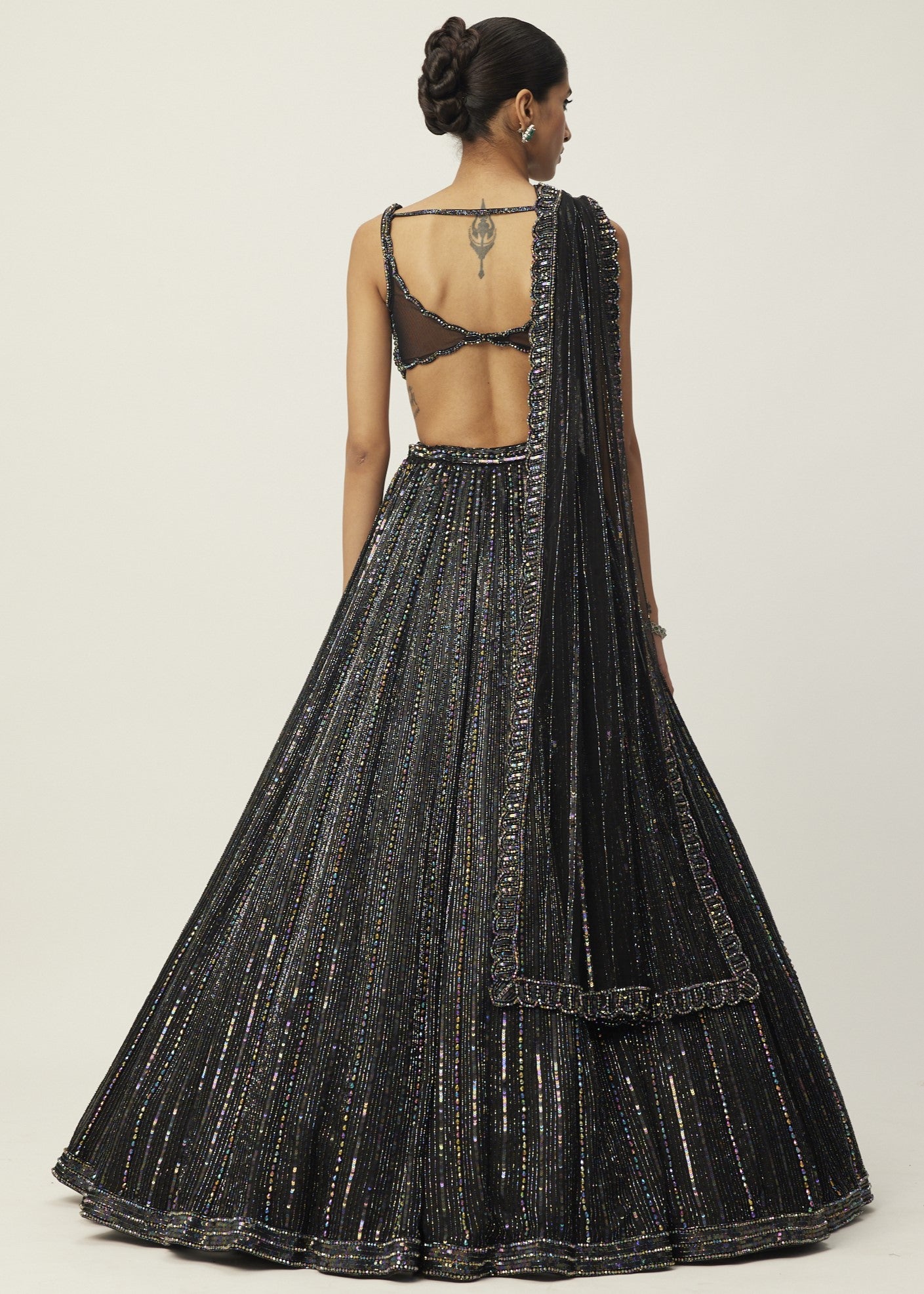 Black Crystal Linear Embroidered Lehenga Set