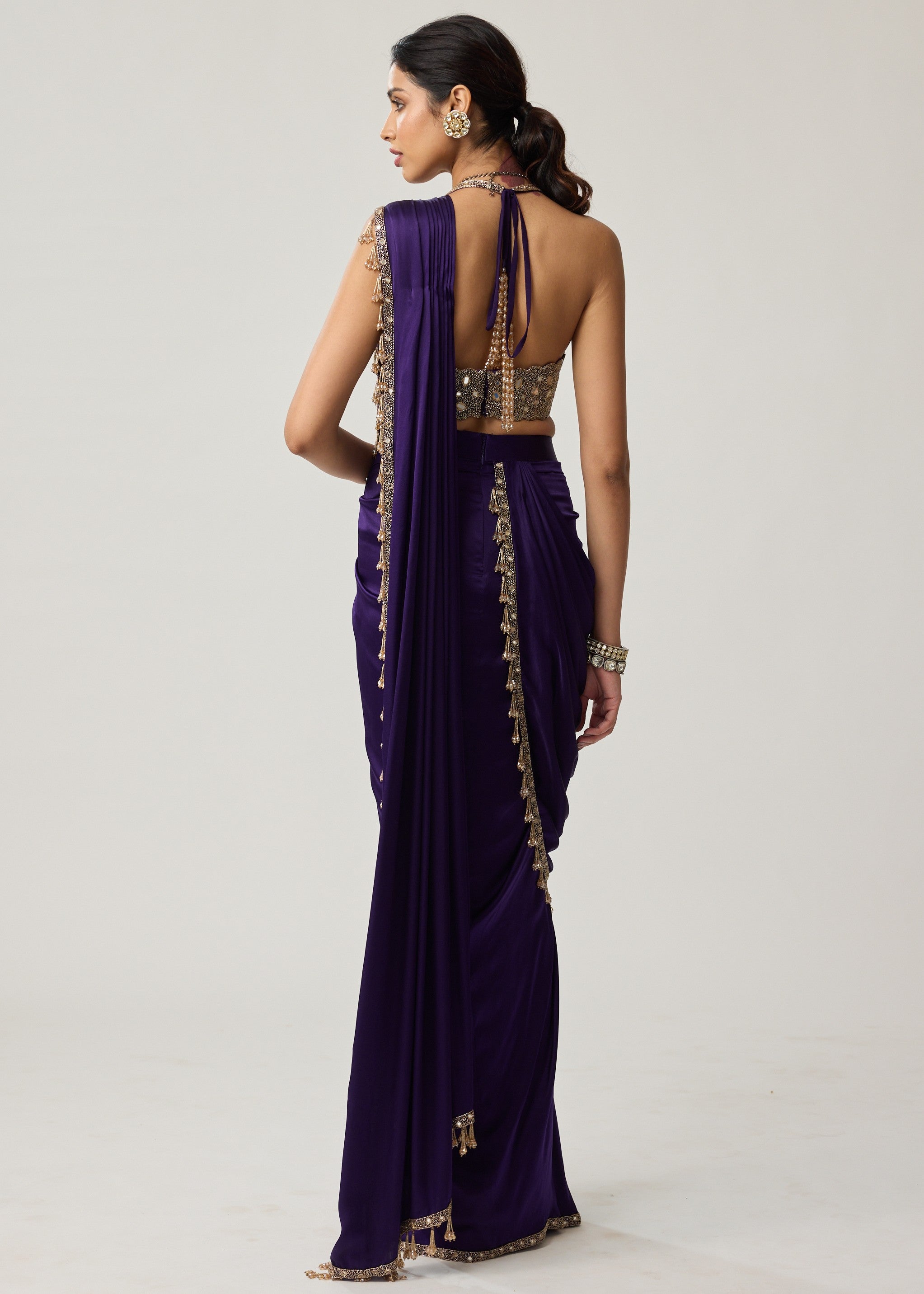 Royalty Purple Mirror Draped Sari Set