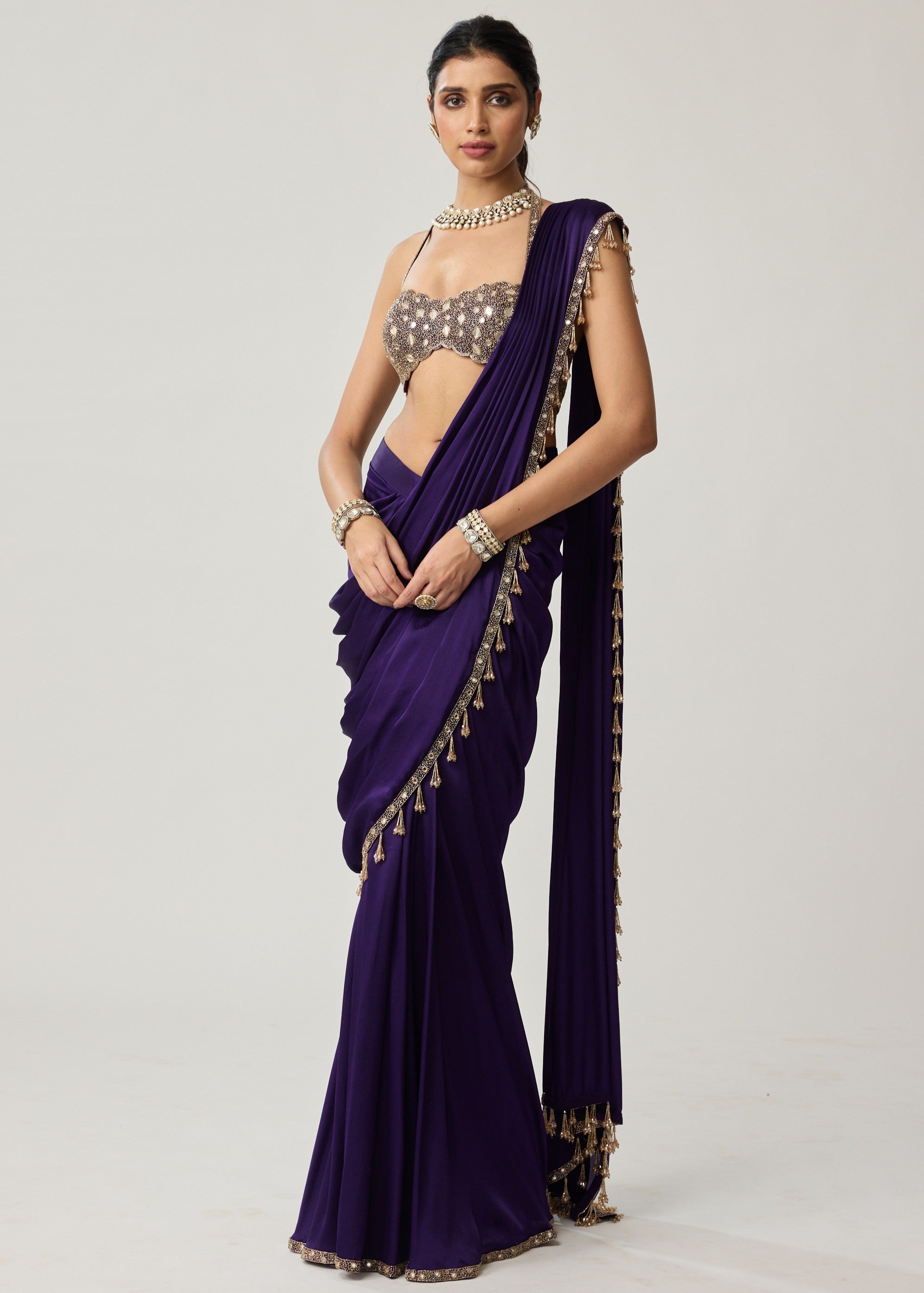 Royalty Purple Mirror Draped Sari Set
