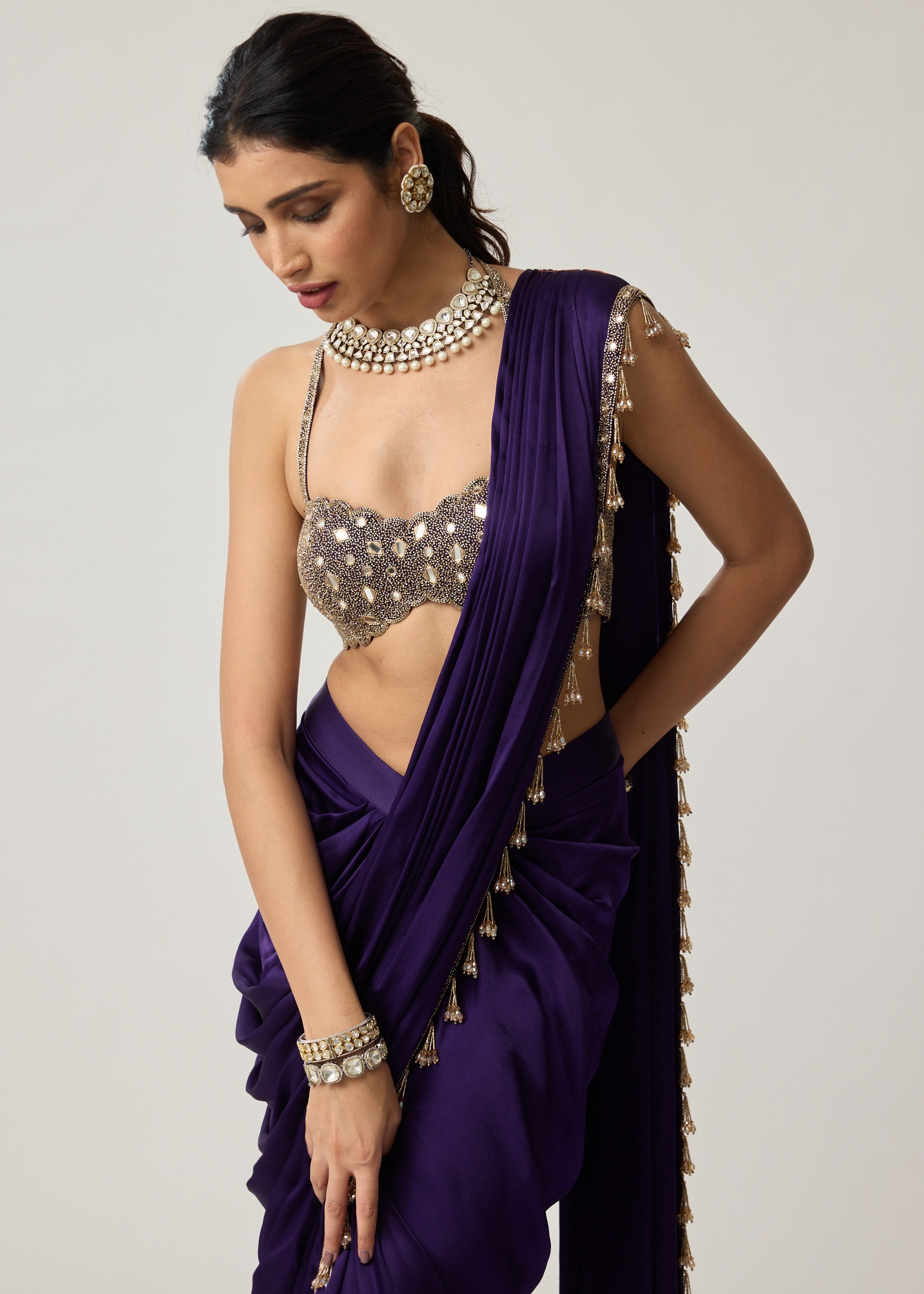Royalty Purple Mirror Draped Sari Set