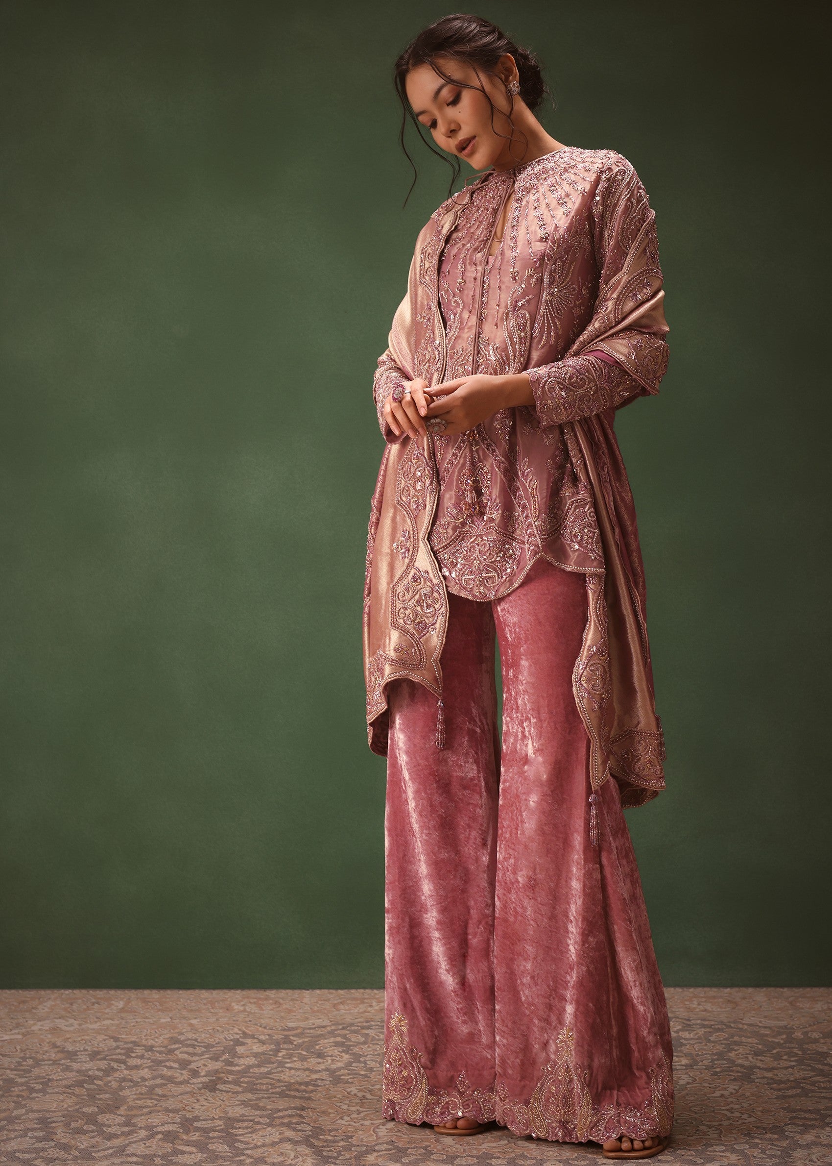 Lilac Embroidered Short Kurta Suit