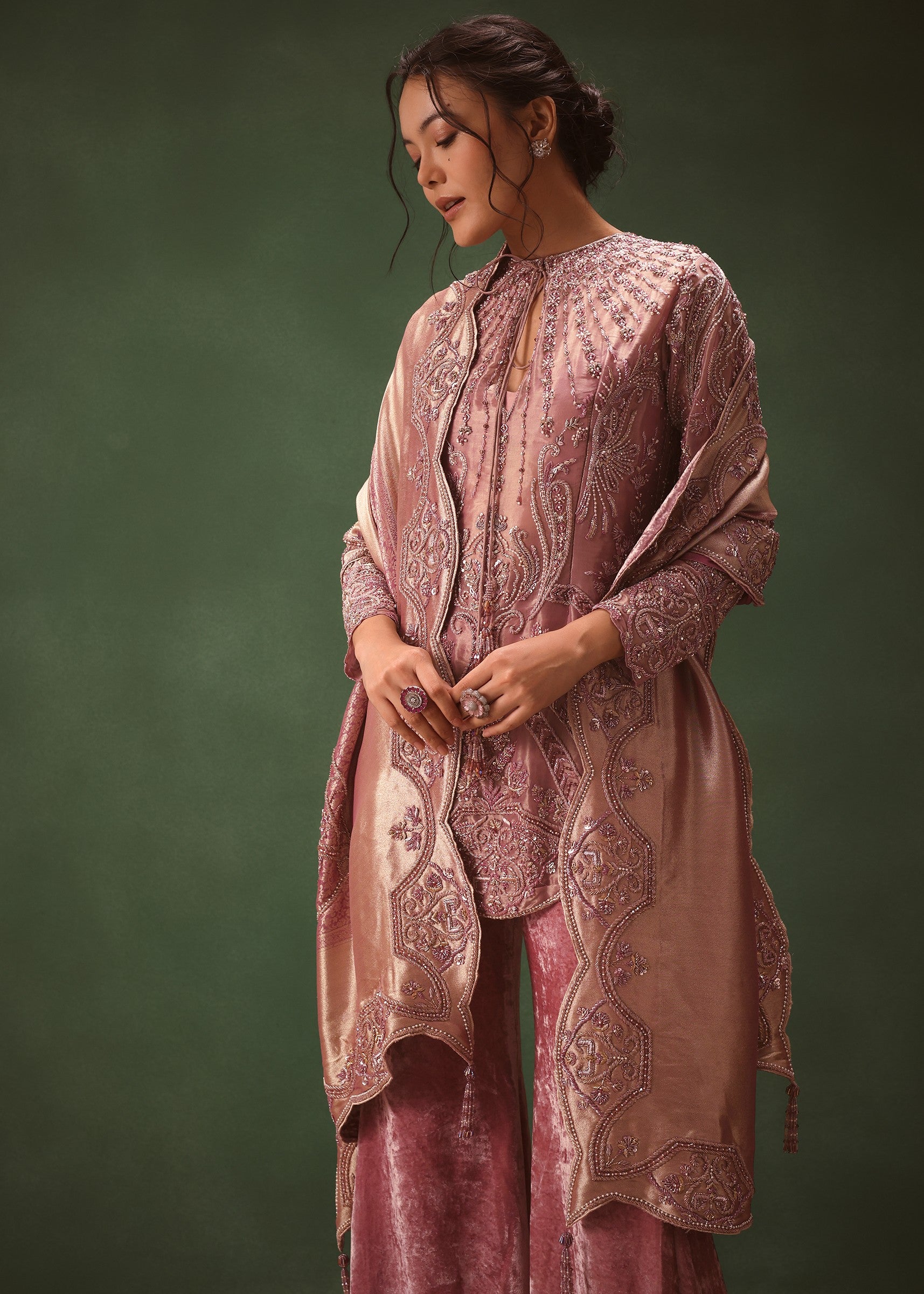 Lilac Embroidered Short Kurta Suit