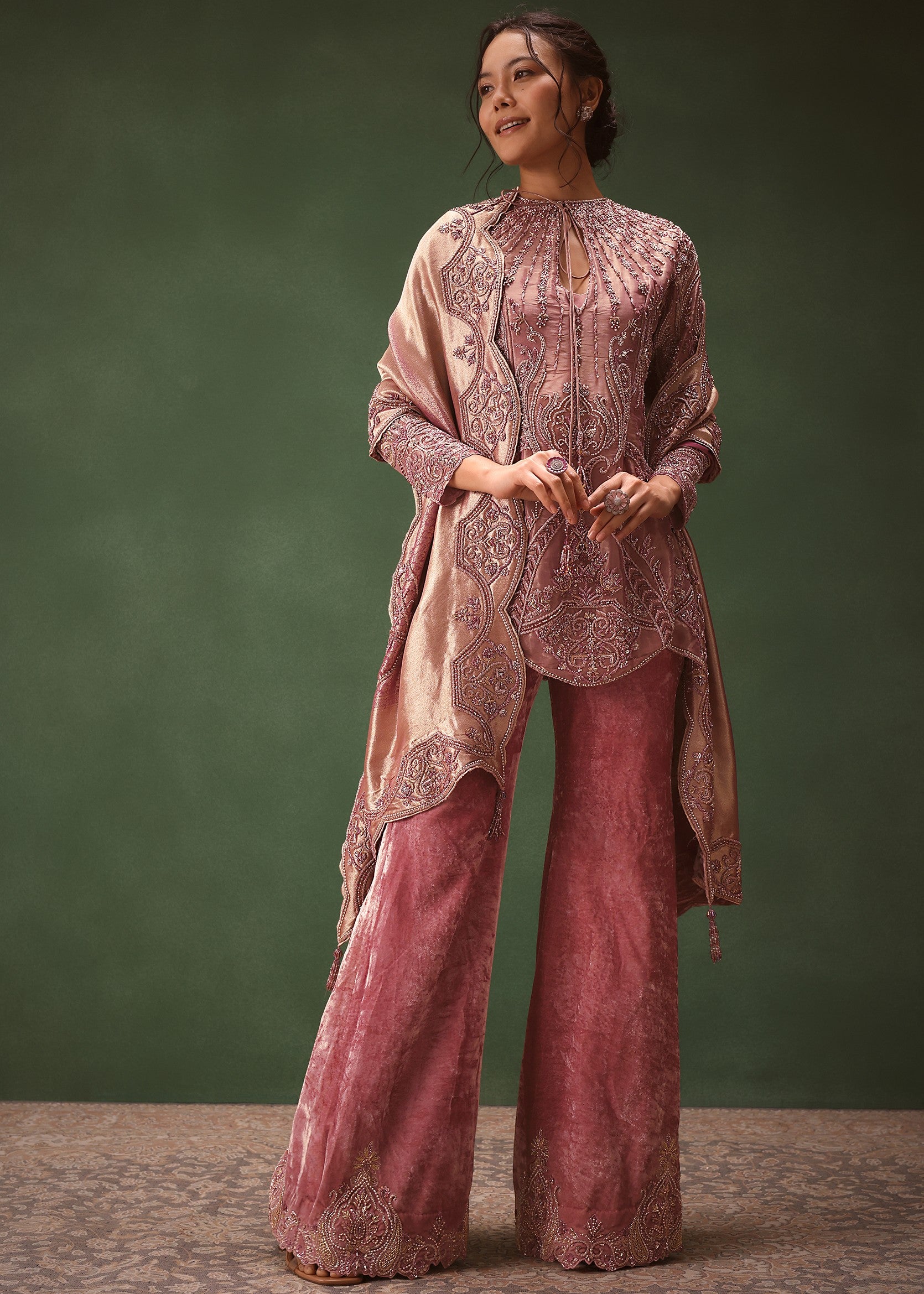 Lilac Embroidered Short Kurta Suit