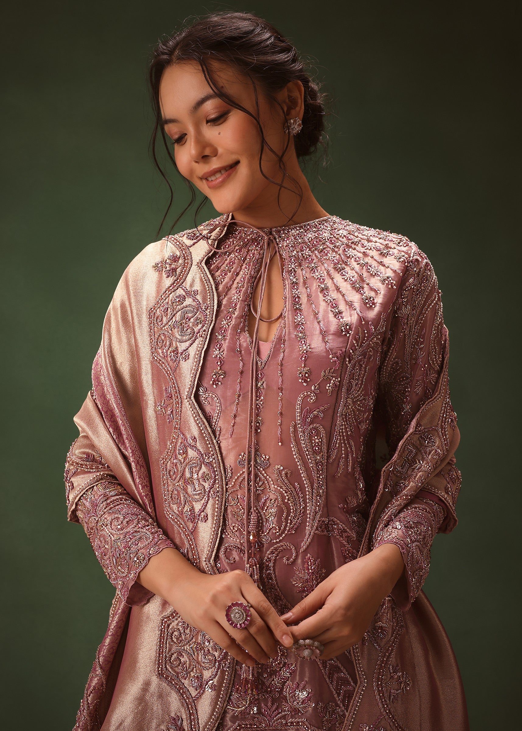 Lilac Embroidered Short Kurta Suit