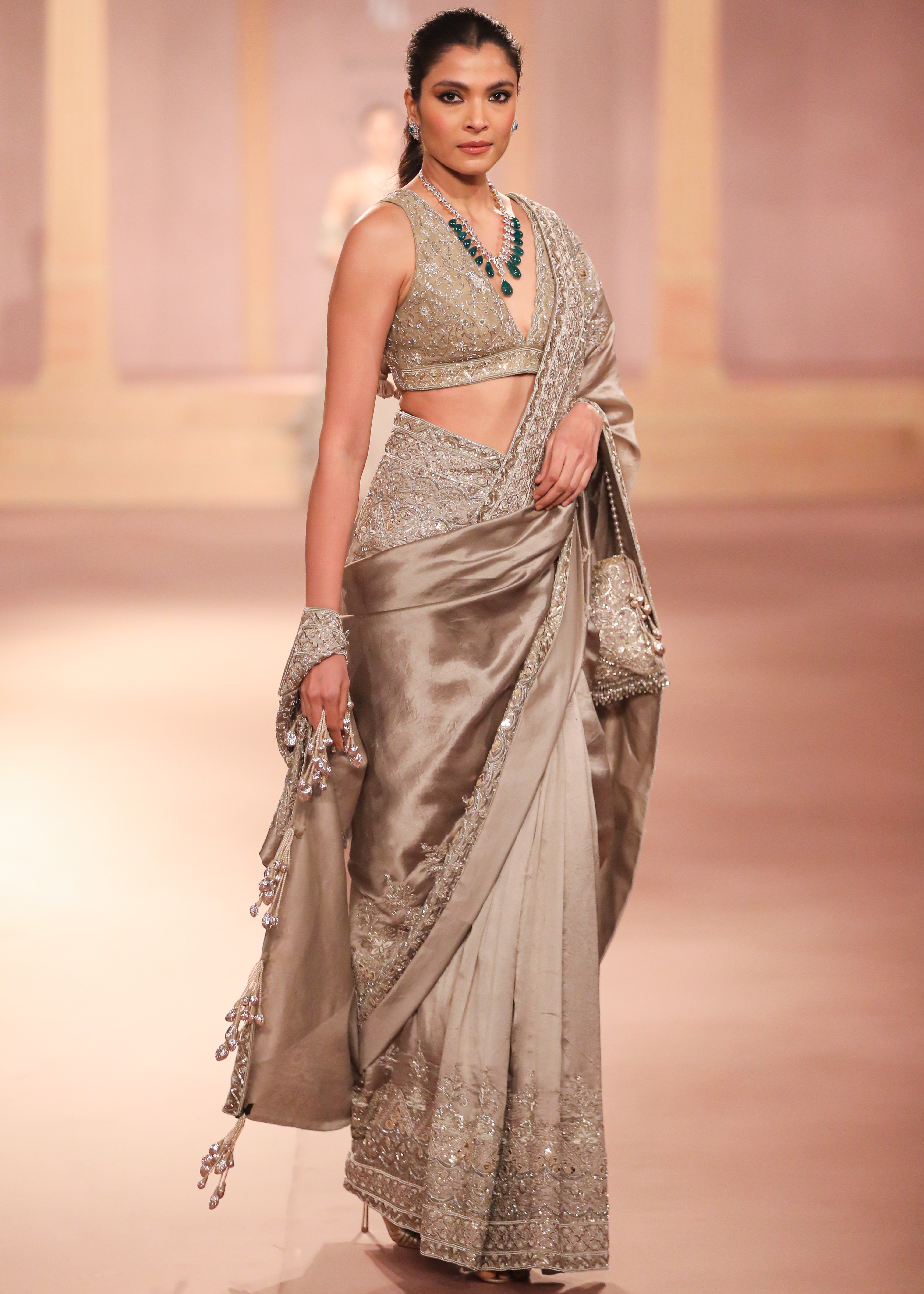 Gold Kora Dupion Sari Set