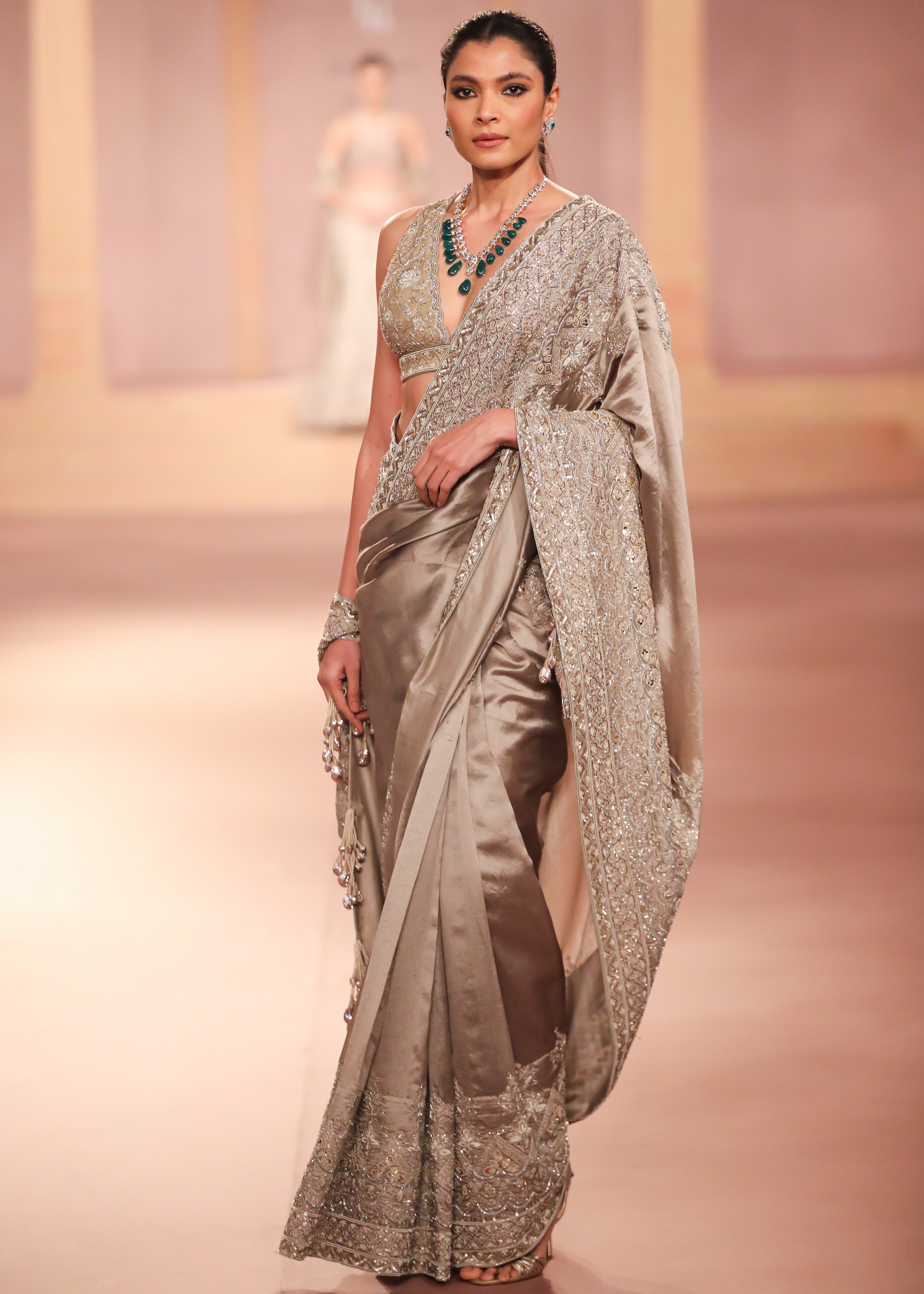 Gold Kora Dupion Sari Set