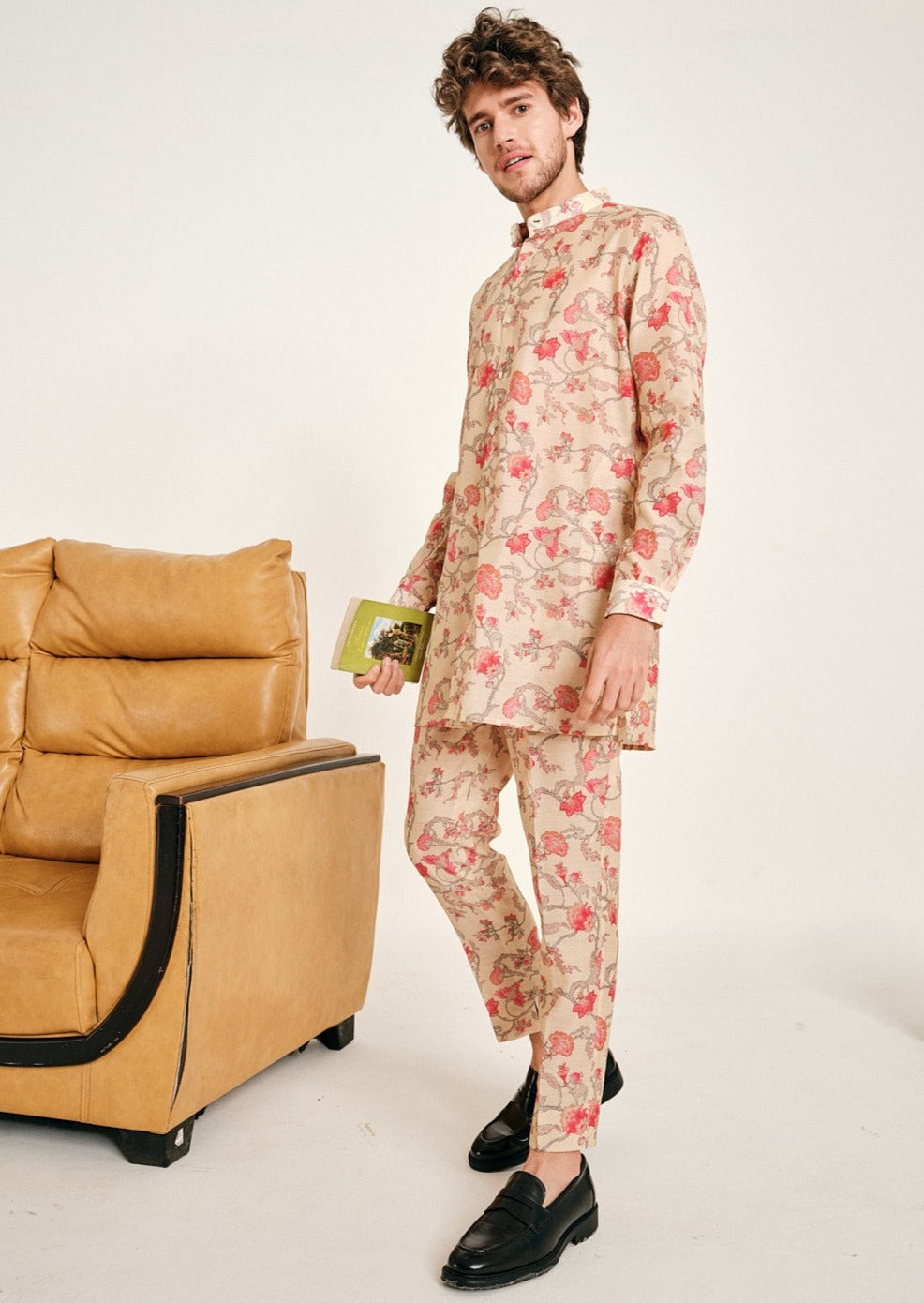 Pink and Cream Floral Rhapsody Kora Chanderi Kurta Pajama Set