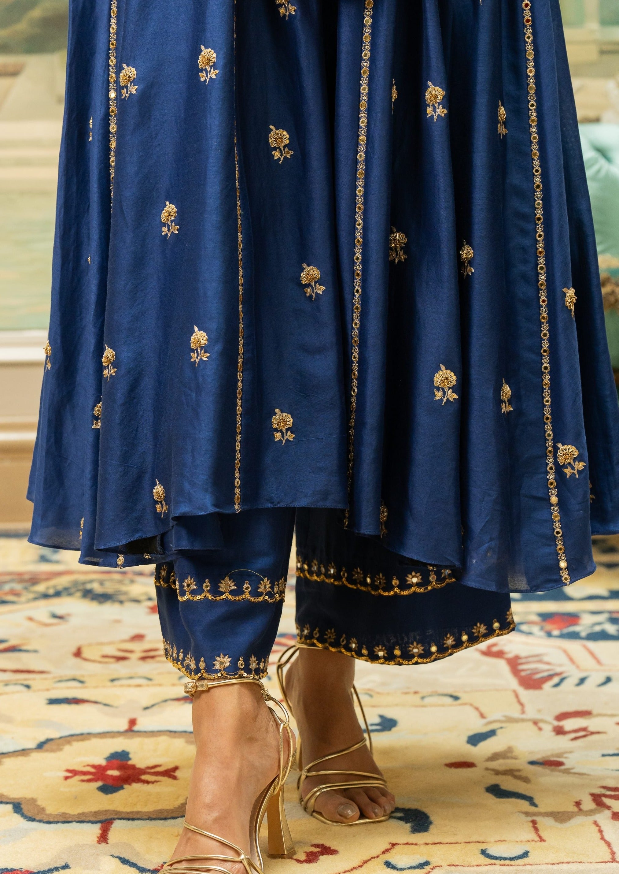 Electric Blue Butti Embroidered Kurta Set