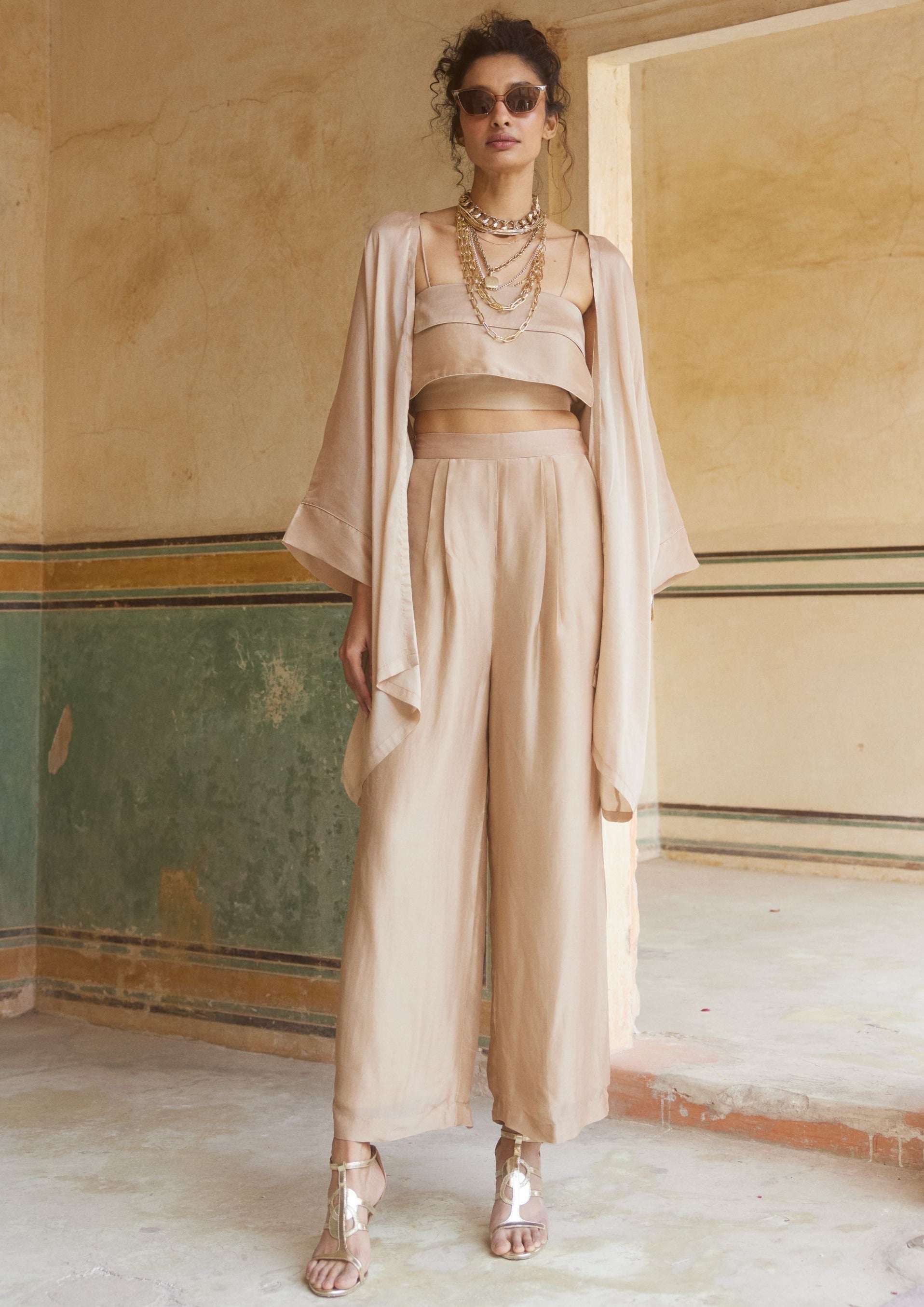 Soft Shell Pink Relaxed Fit Silk Organza Jacket Set