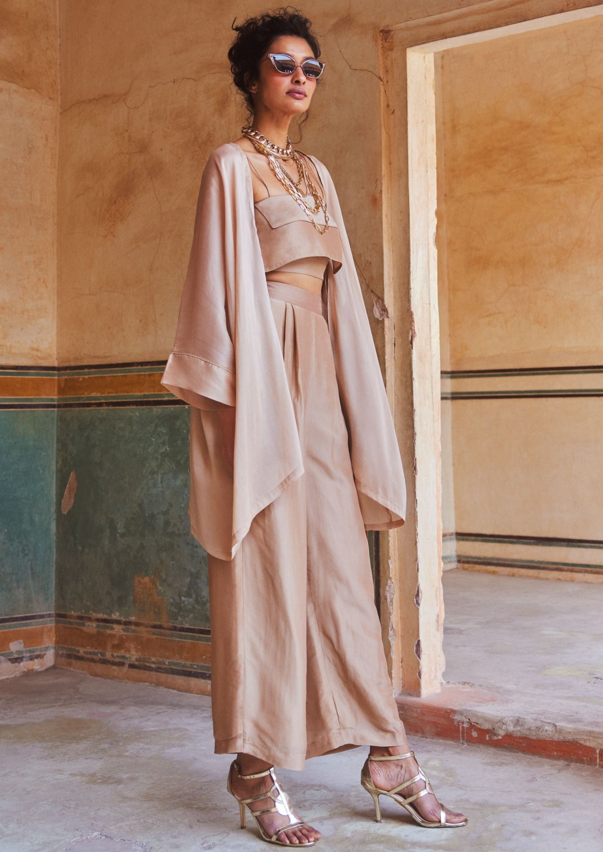 Soft Shell Pink Relaxed Fit Silk Organza Jacket Set