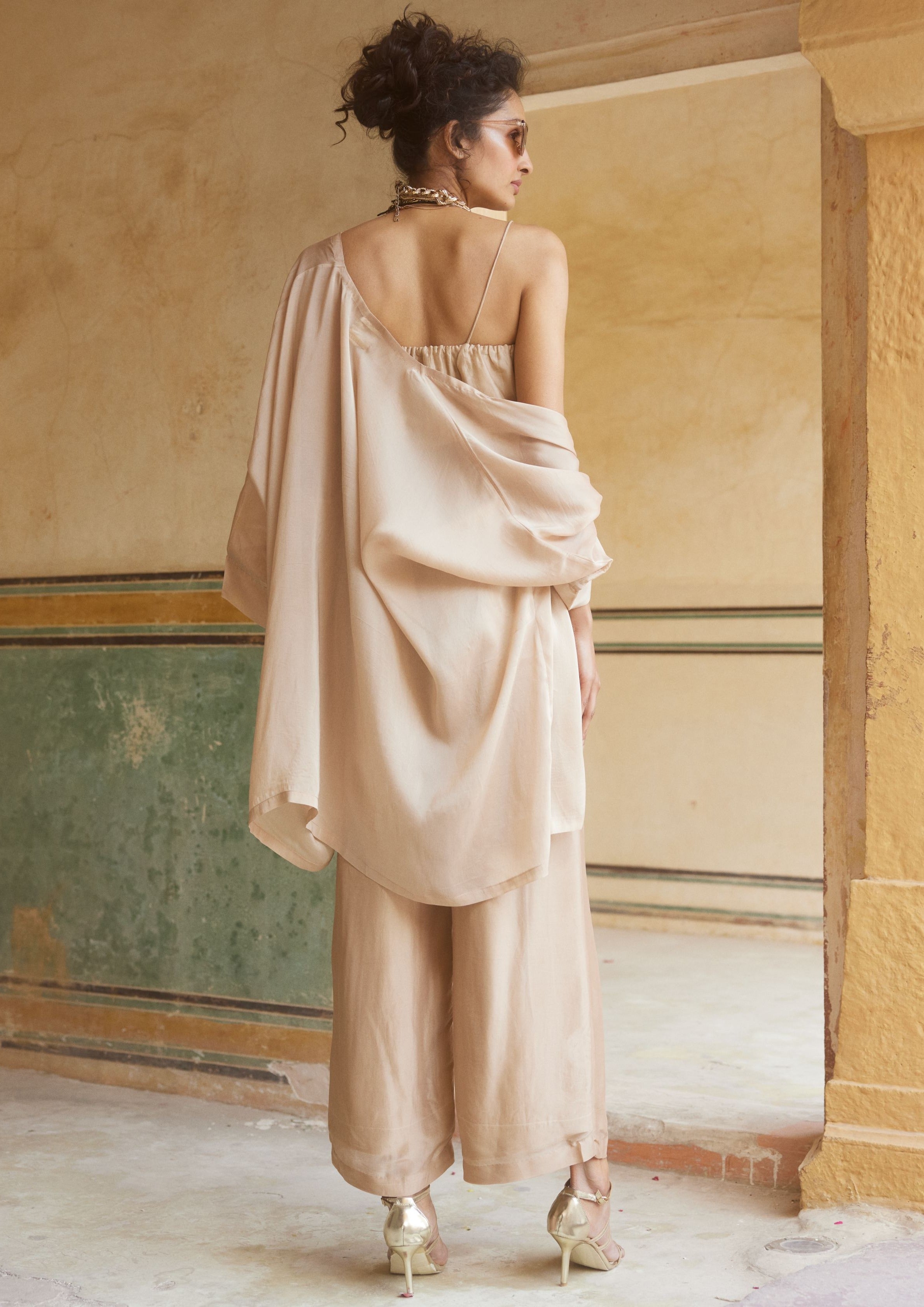 Soft Shell Pink Relaxed Fit Silk Organza Jacket Set