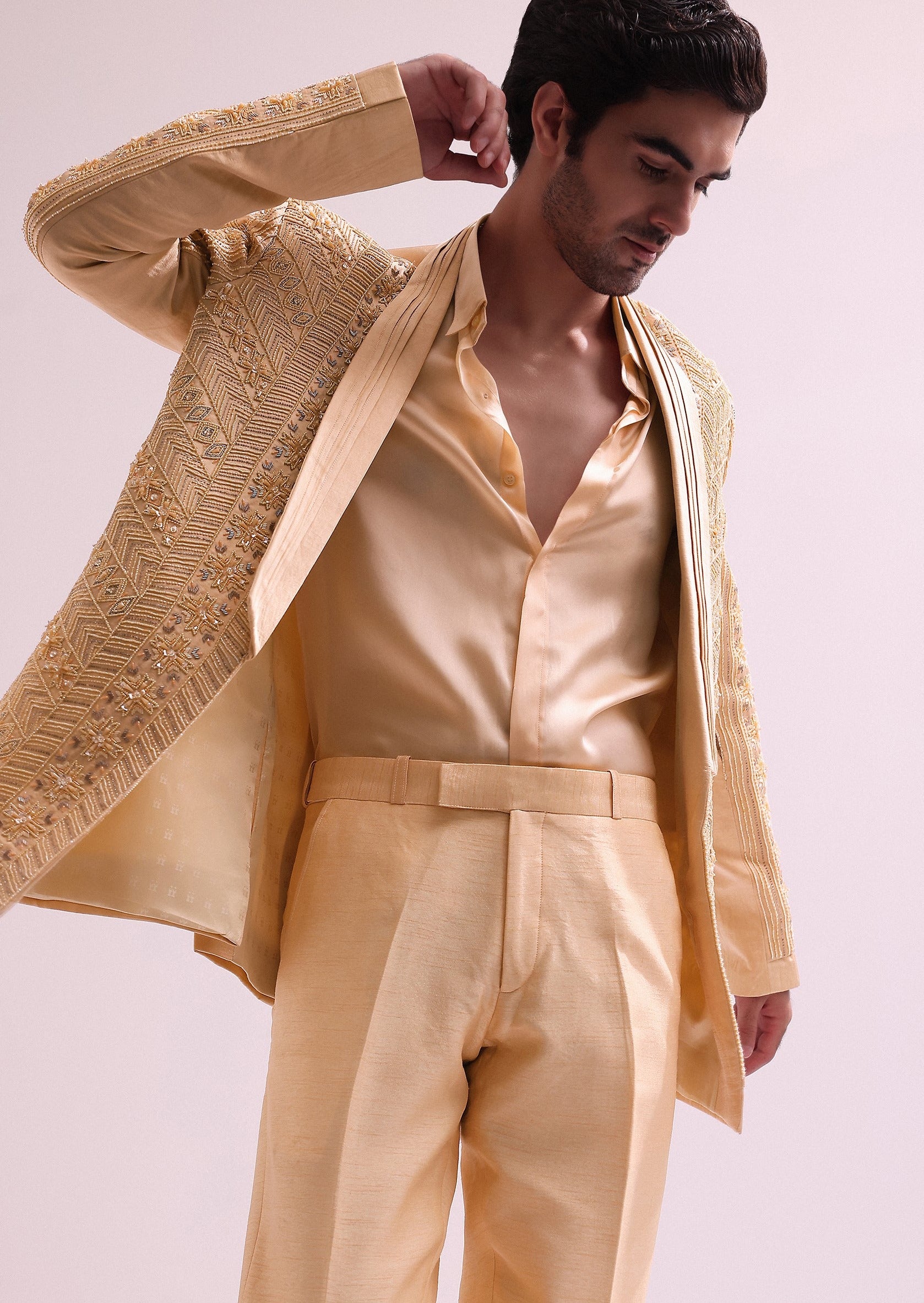 Peach Linen Satin Lapel Tuxedo Set