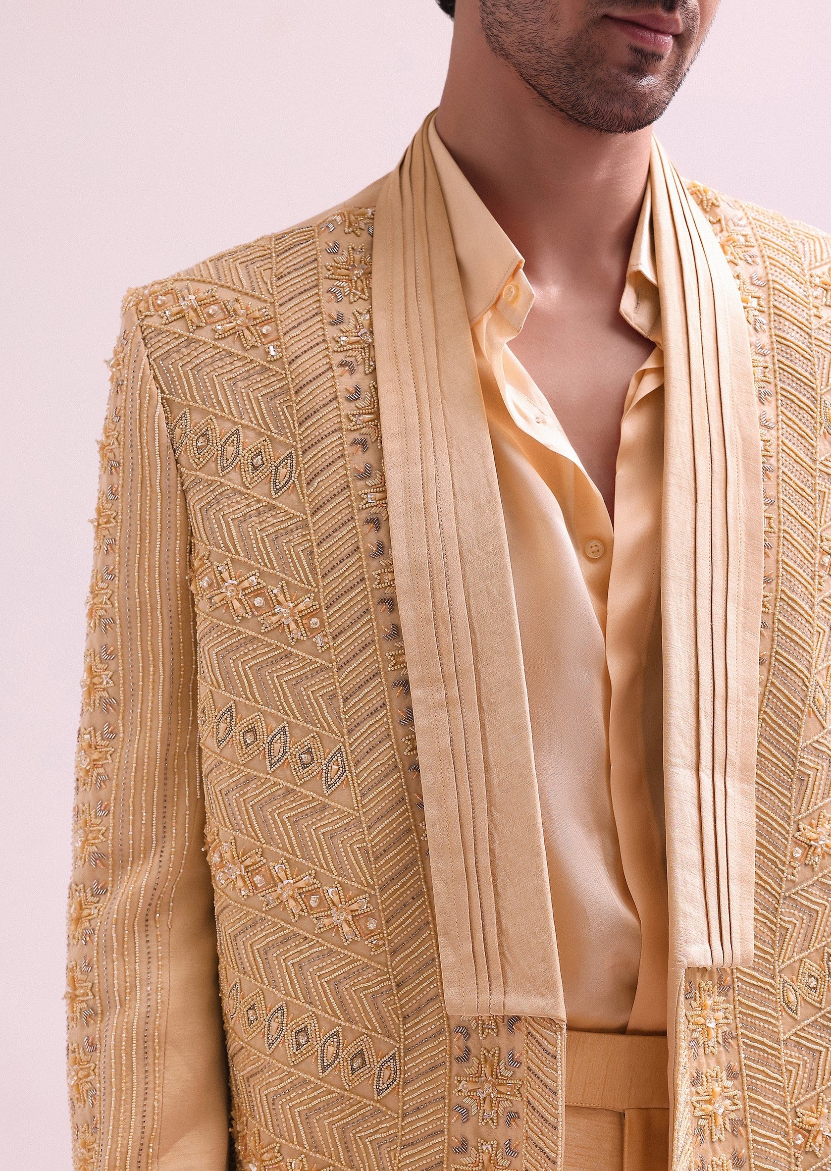 Peach Linen Satin Lapel Tuxedo Set