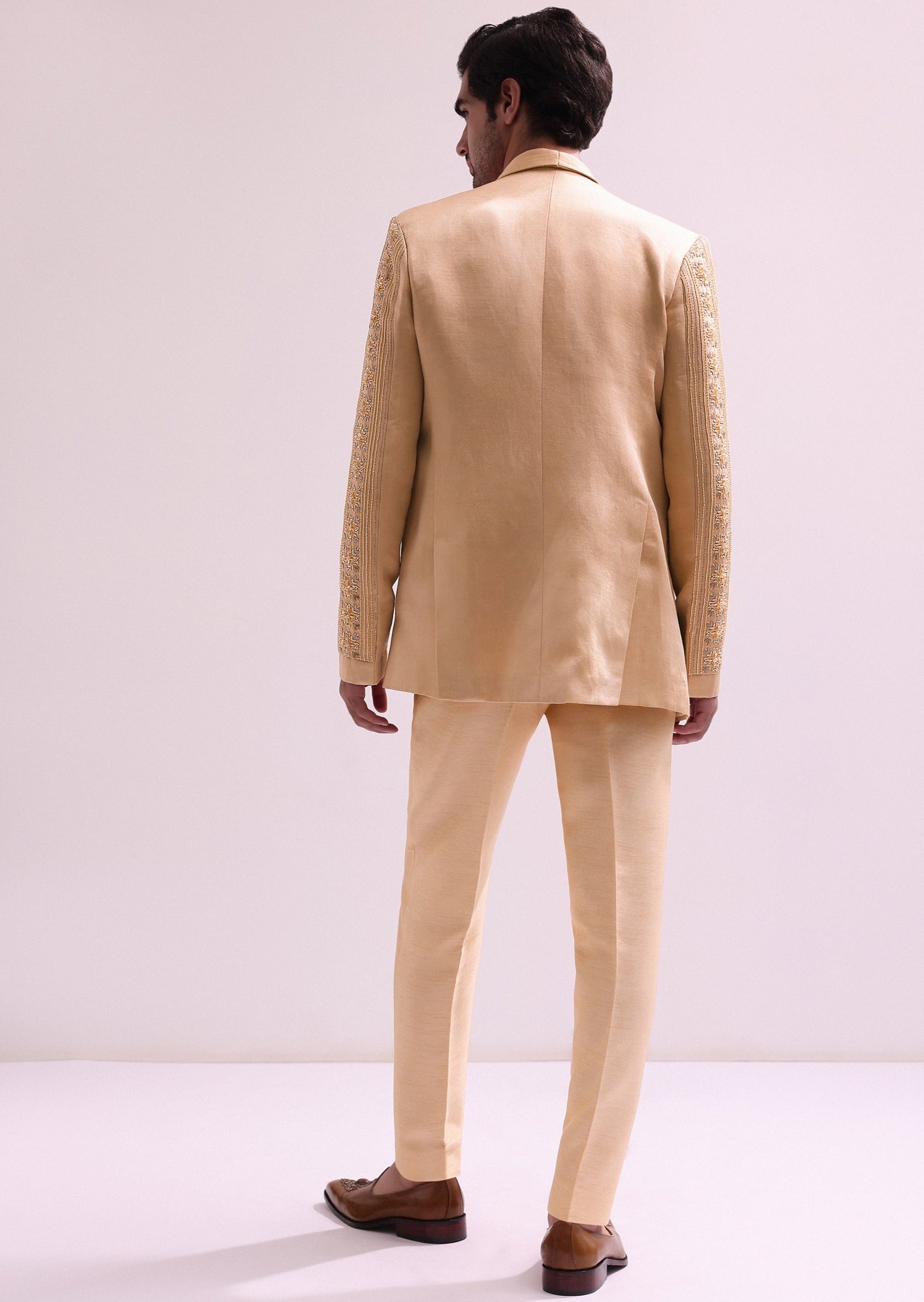 Peach Linen Satin Lapel Tuxedo Set