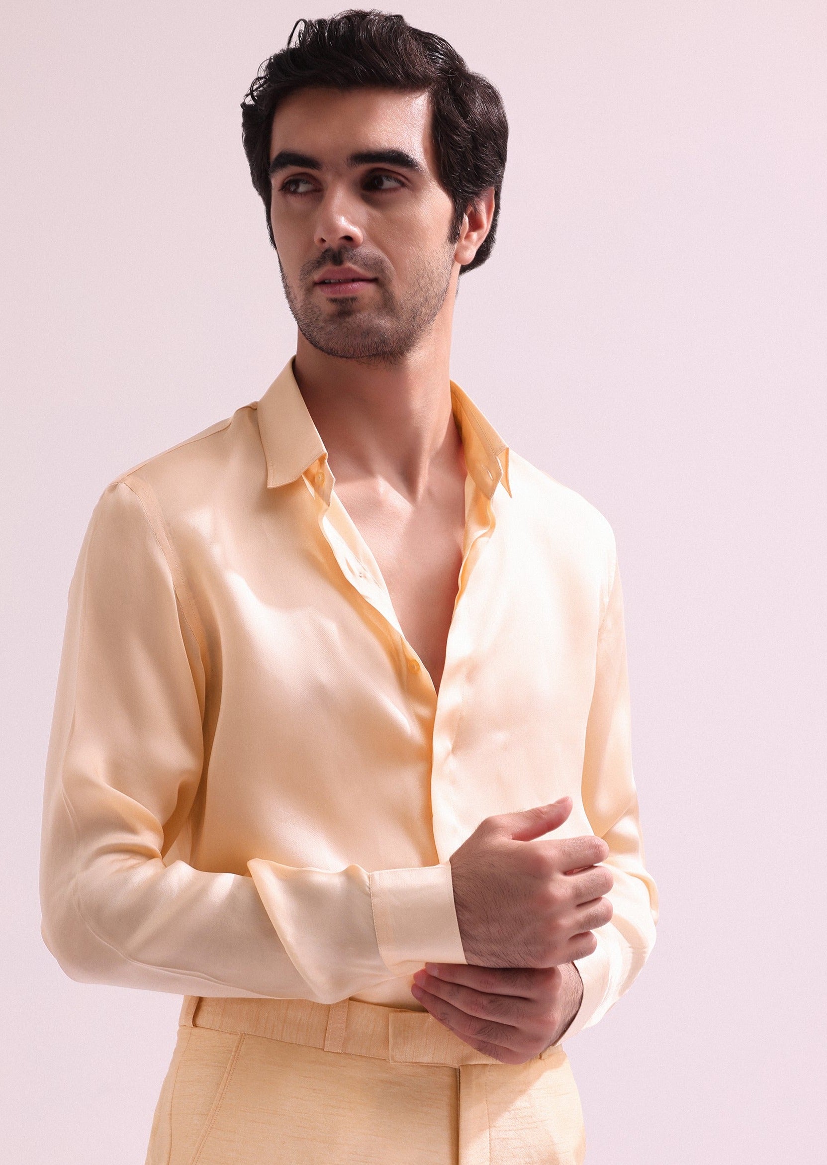 Peach Linen Satin Lapel Tuxedo Set