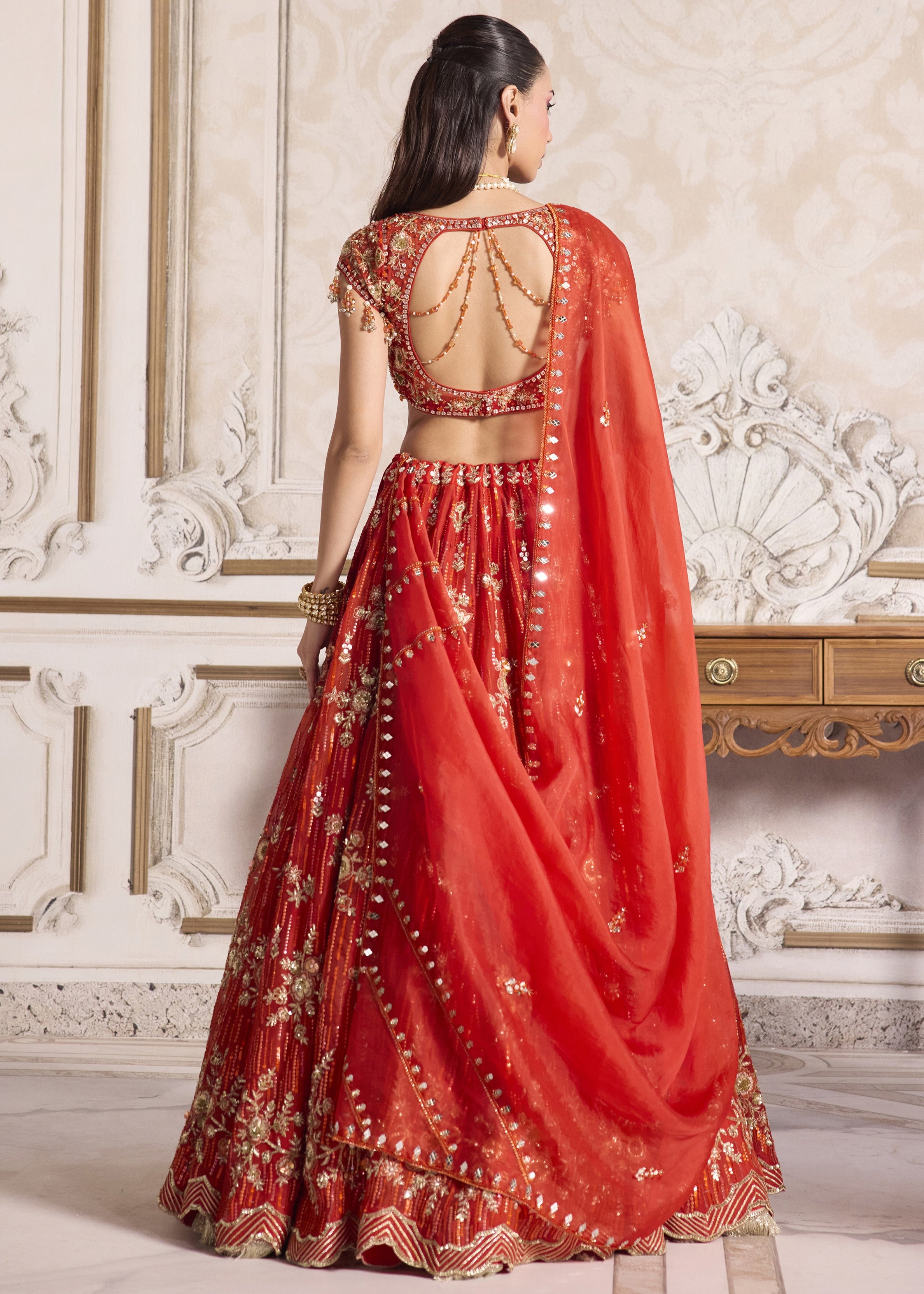 Rust Organza Lehenga