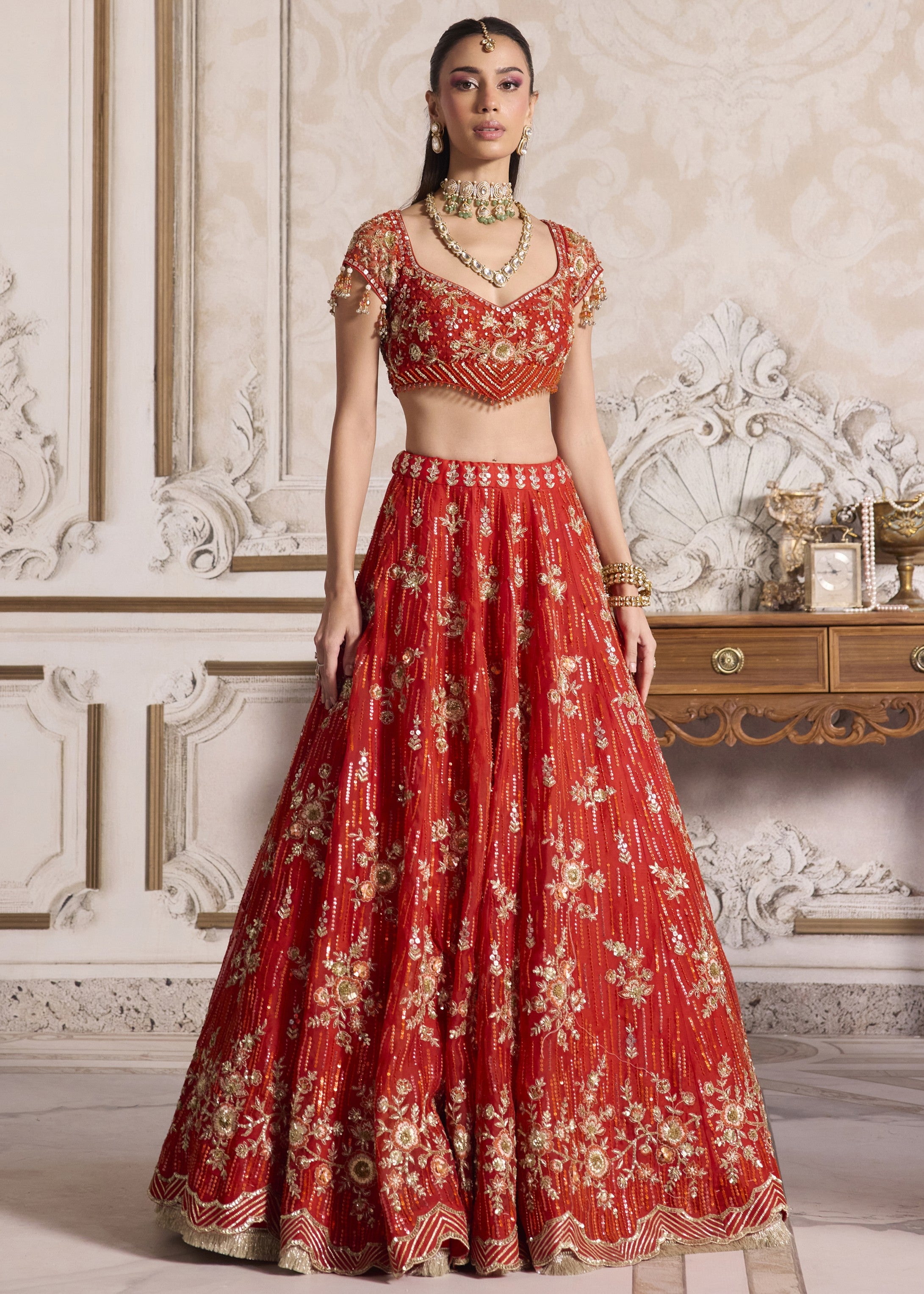 Rust Organza Lehenga