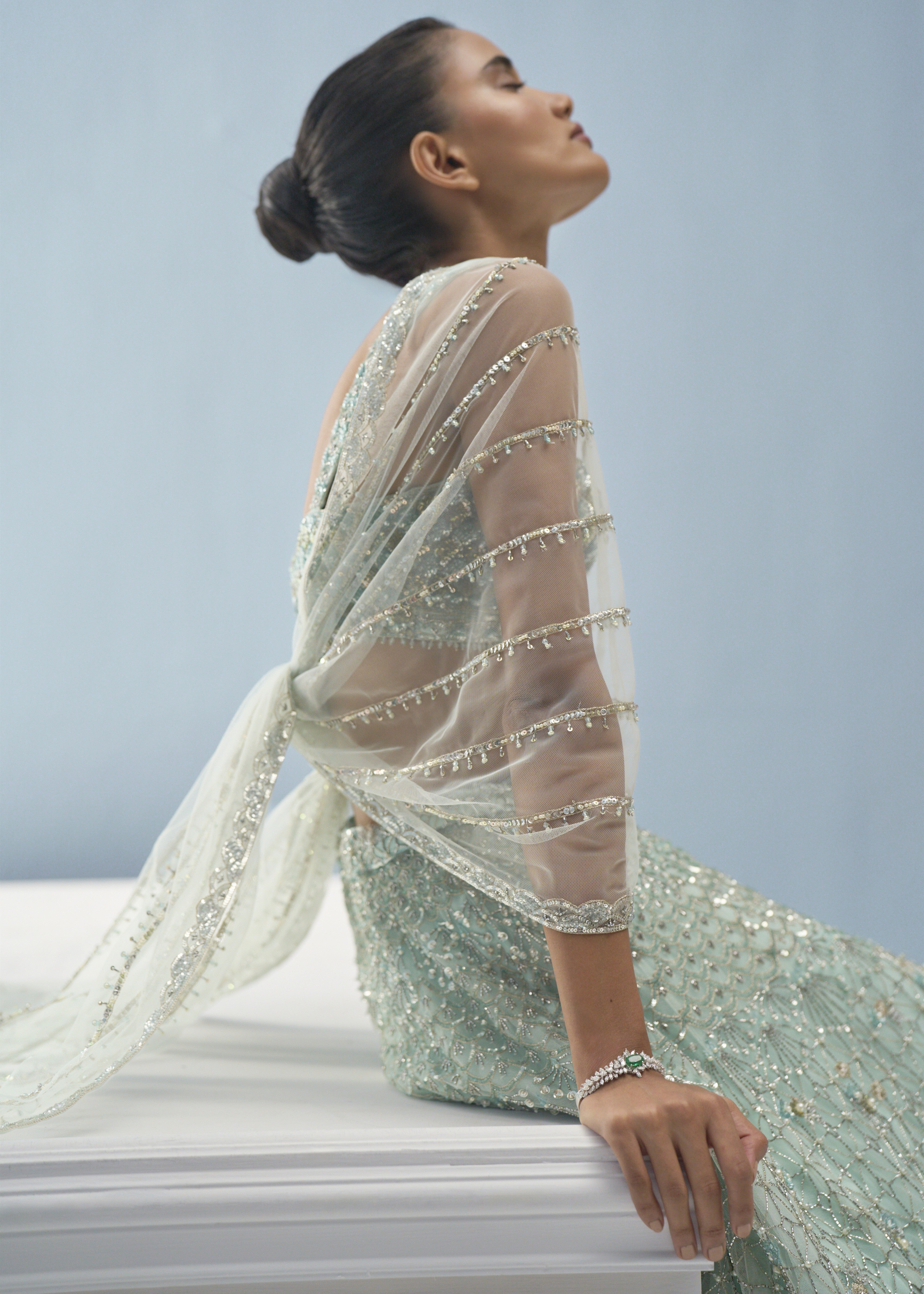 Aqua Blue Tulle Lehenga Set