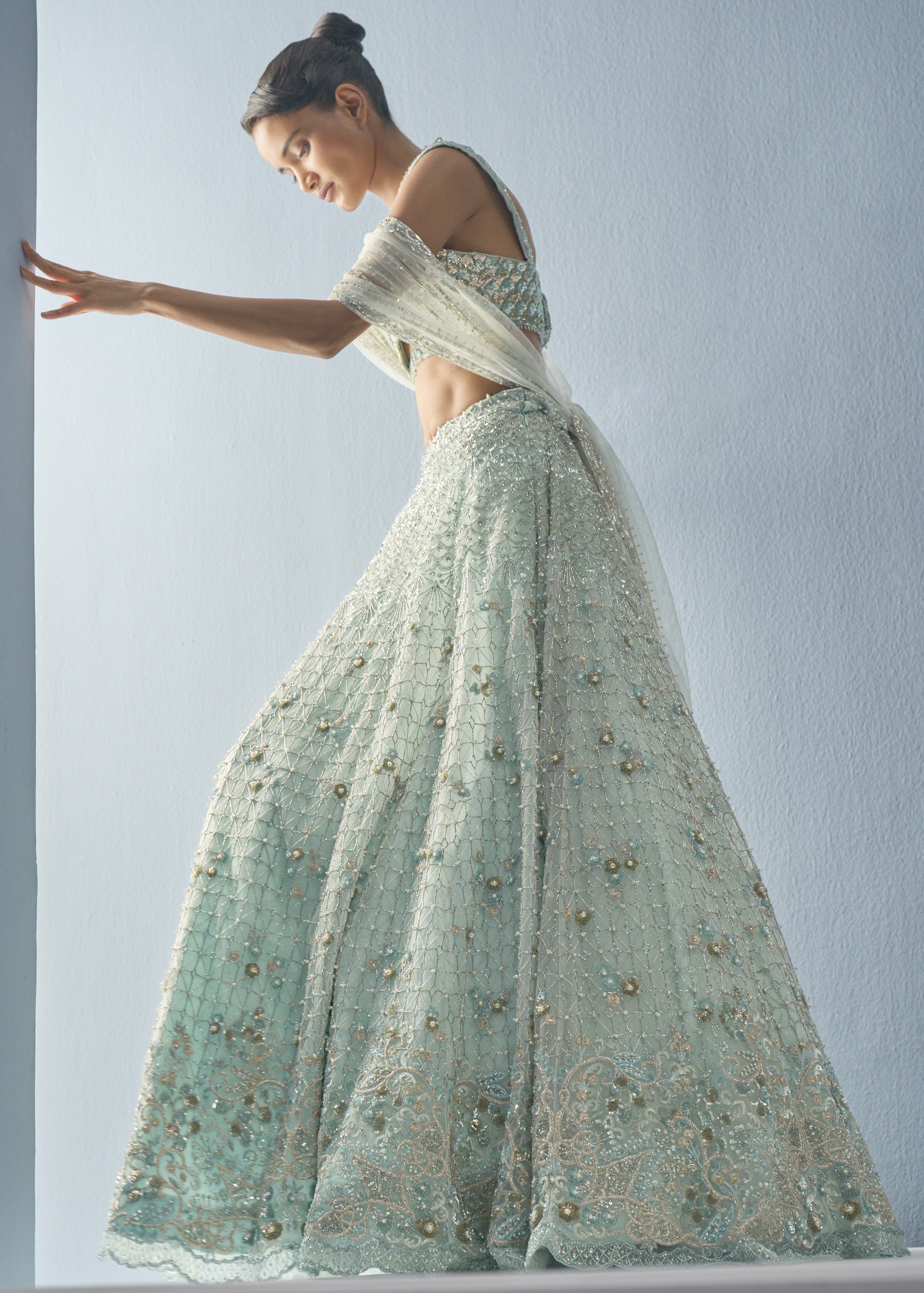 Aqua Blue Tulle Lehenga Set