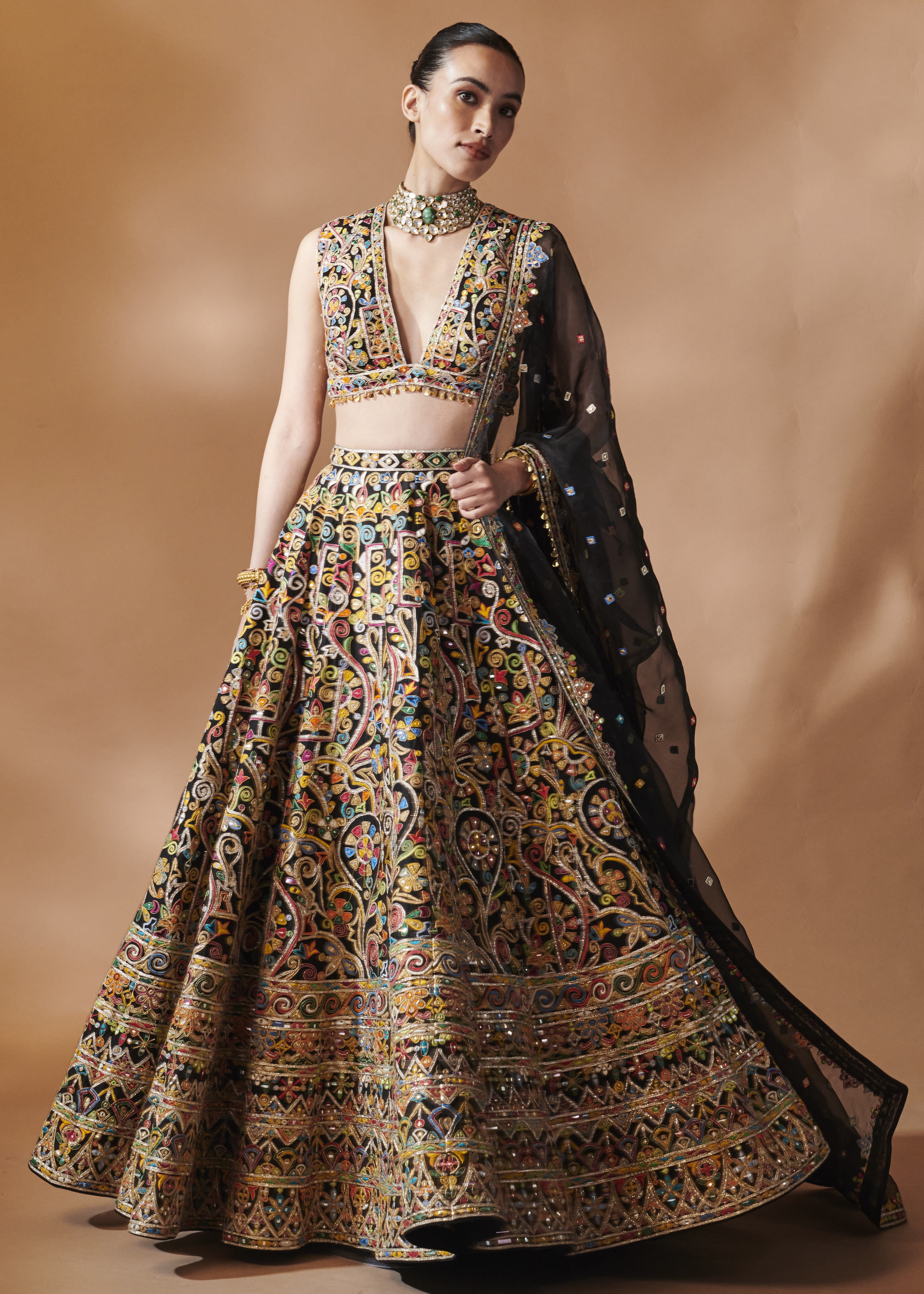 Black Embroidered Lehenga Set