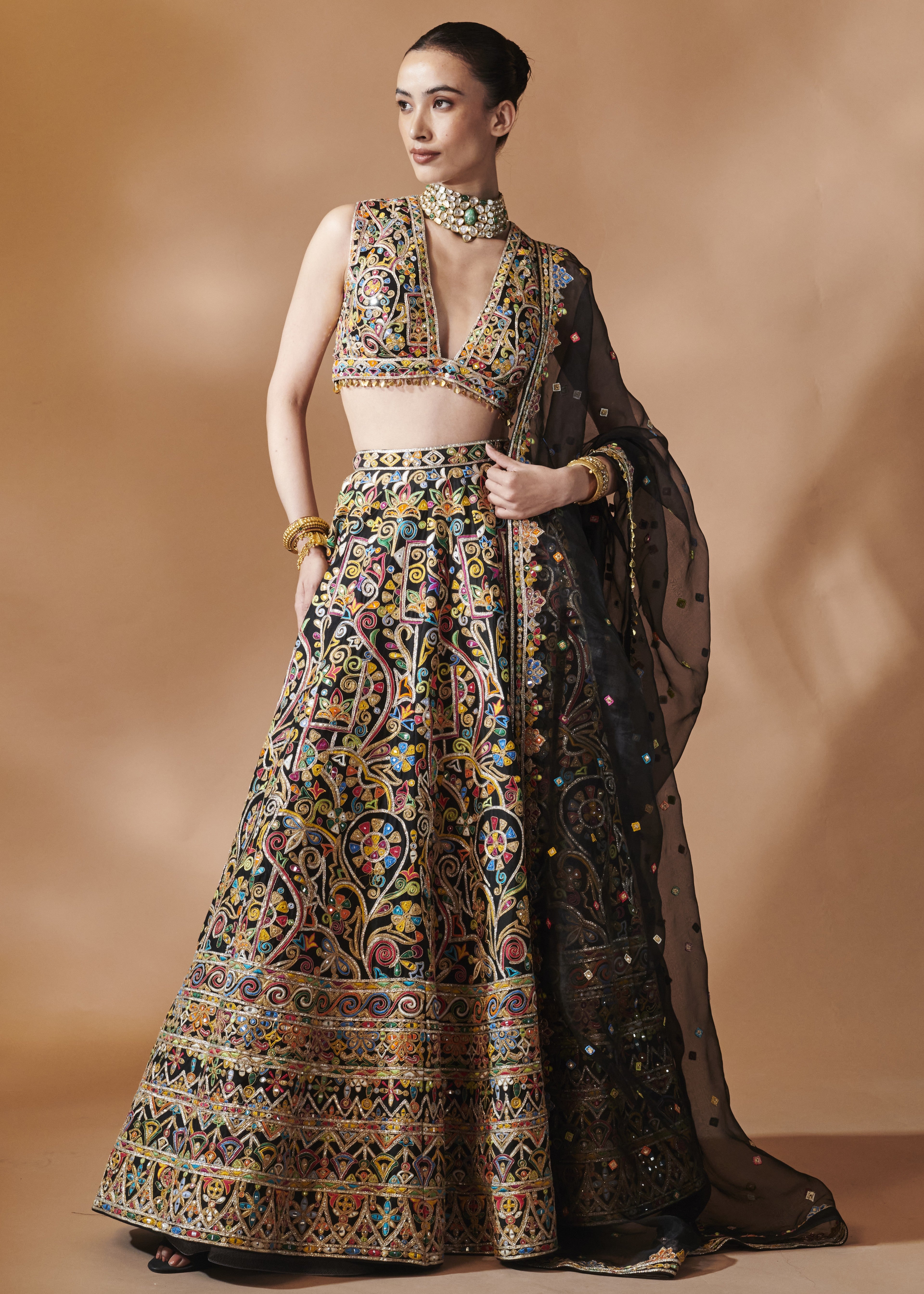 Black Embroidered Lehenga Set