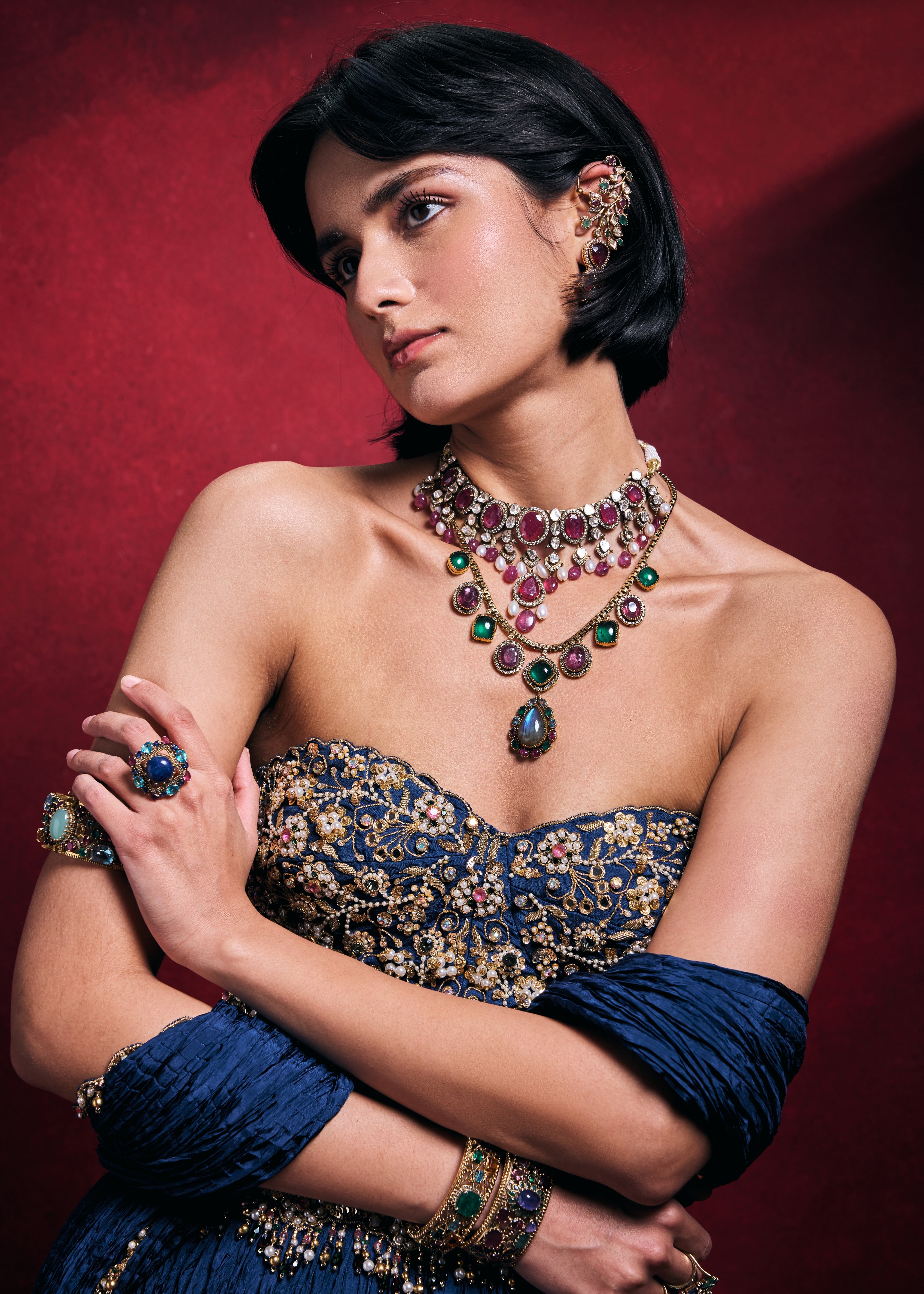 Royal Blue Crushed Lehenga Set