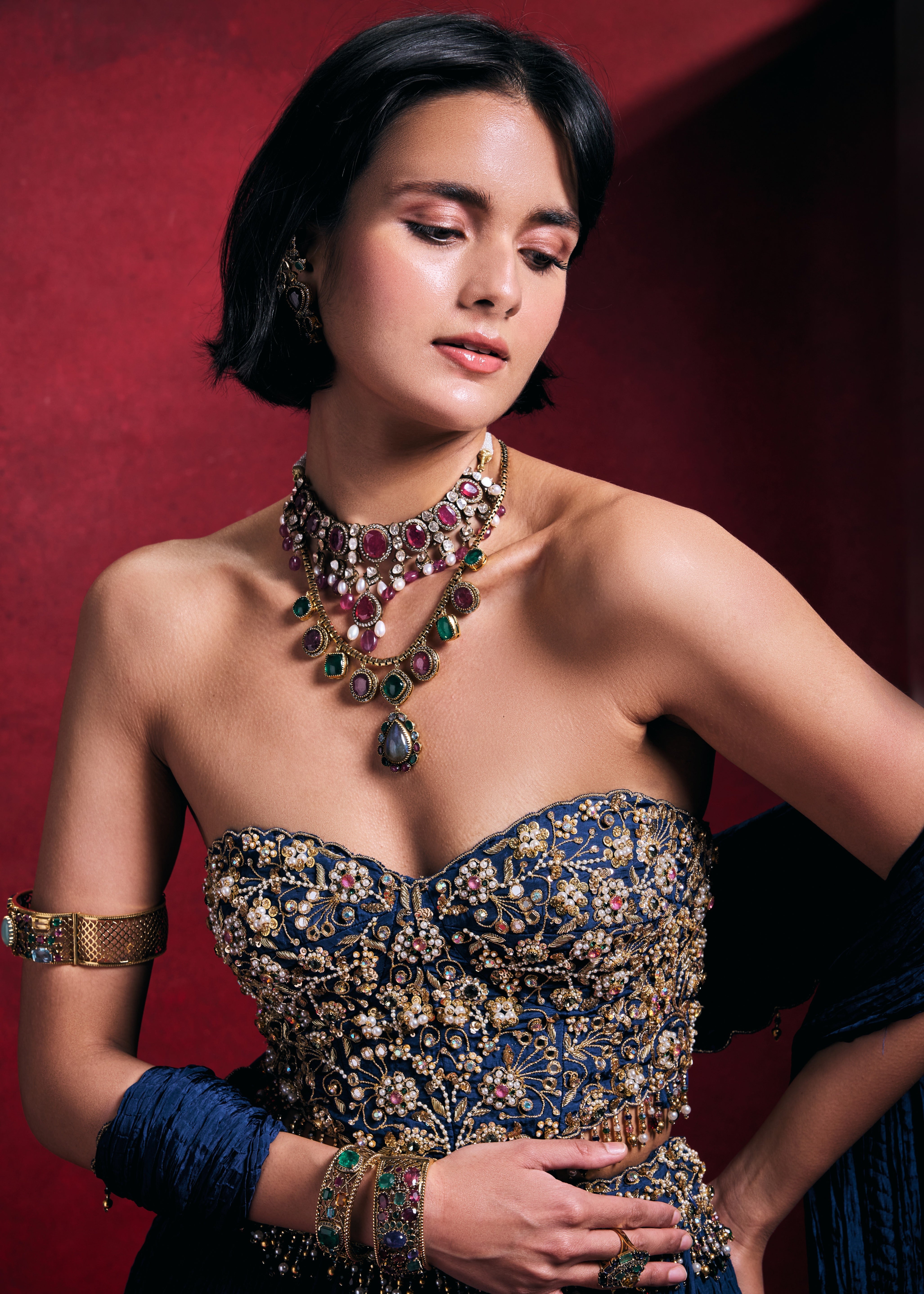 Royal Blue Crushed Lehenga Set