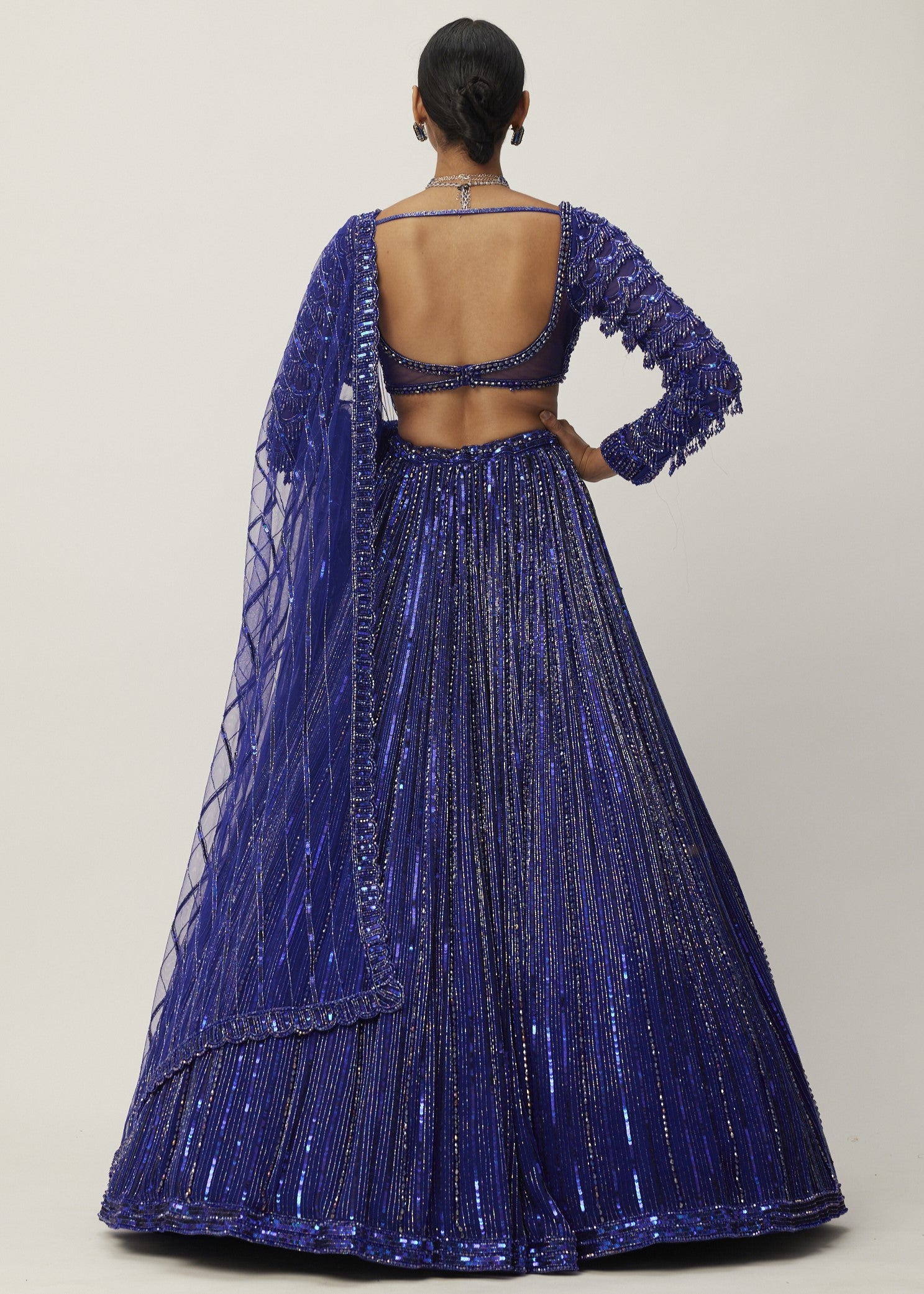 Cocktail Blue Crystal Linear Embroidered Lehenga Set