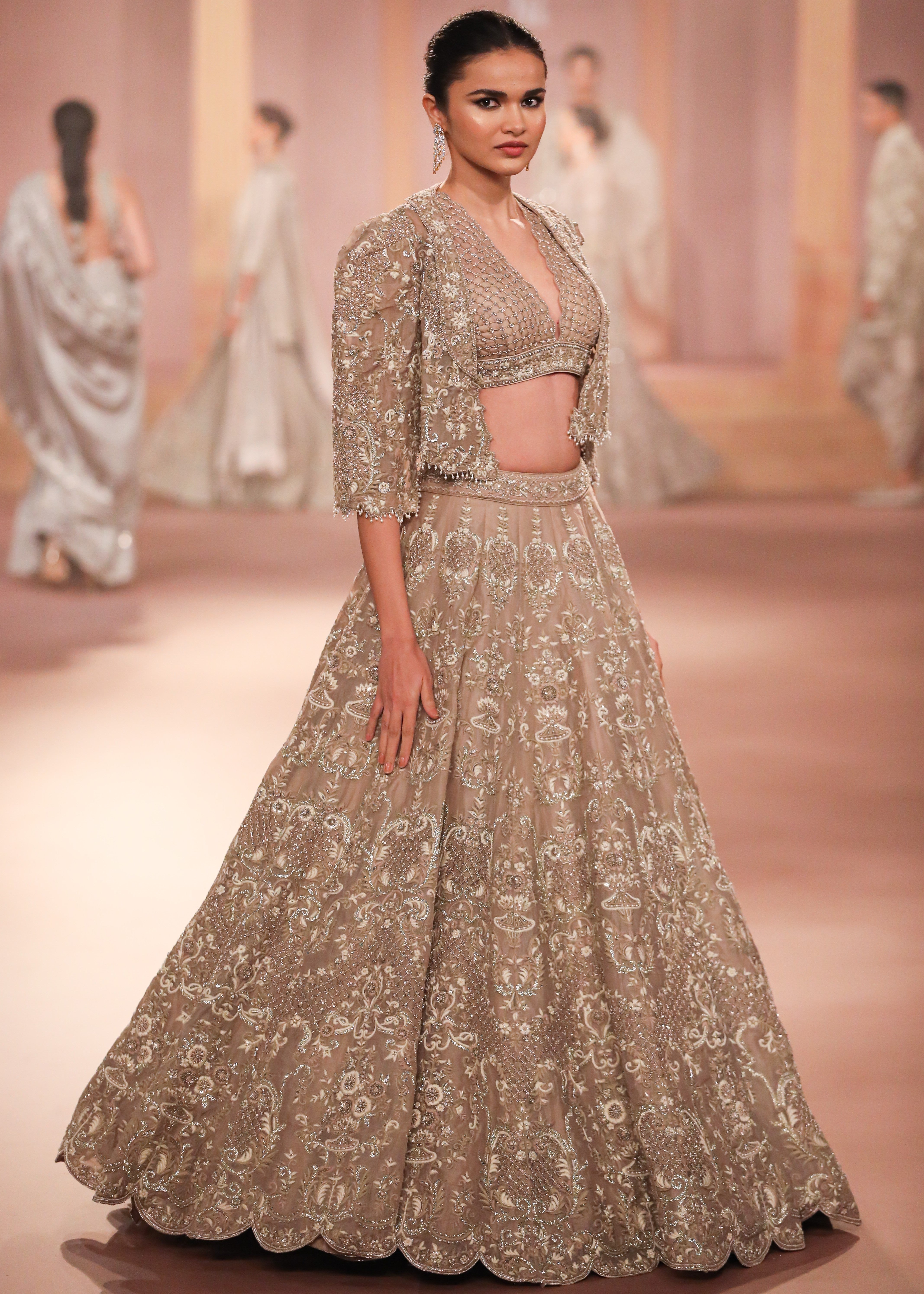Beige Organza Lehenga Set
