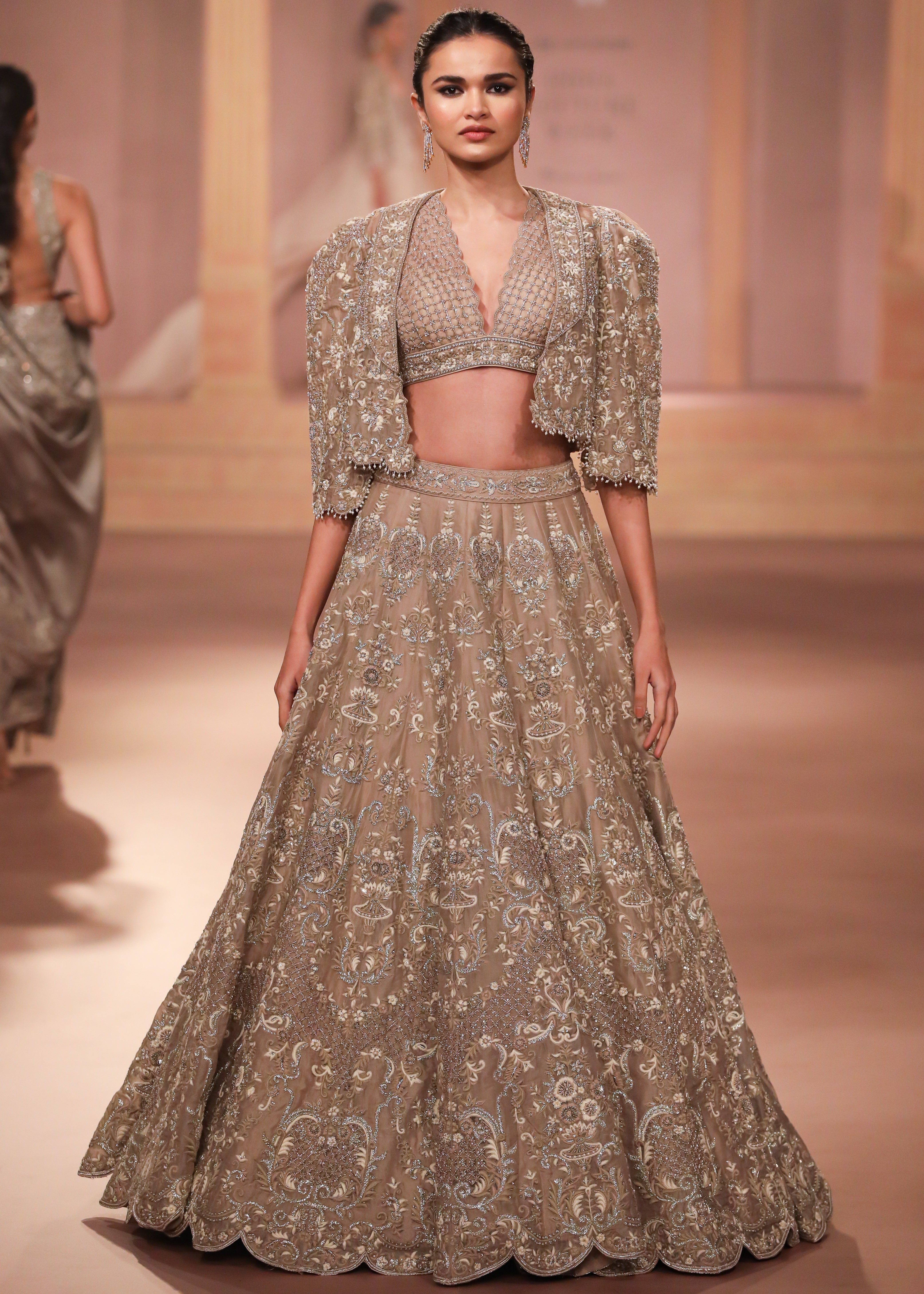 Beige Organza Lehenga Set