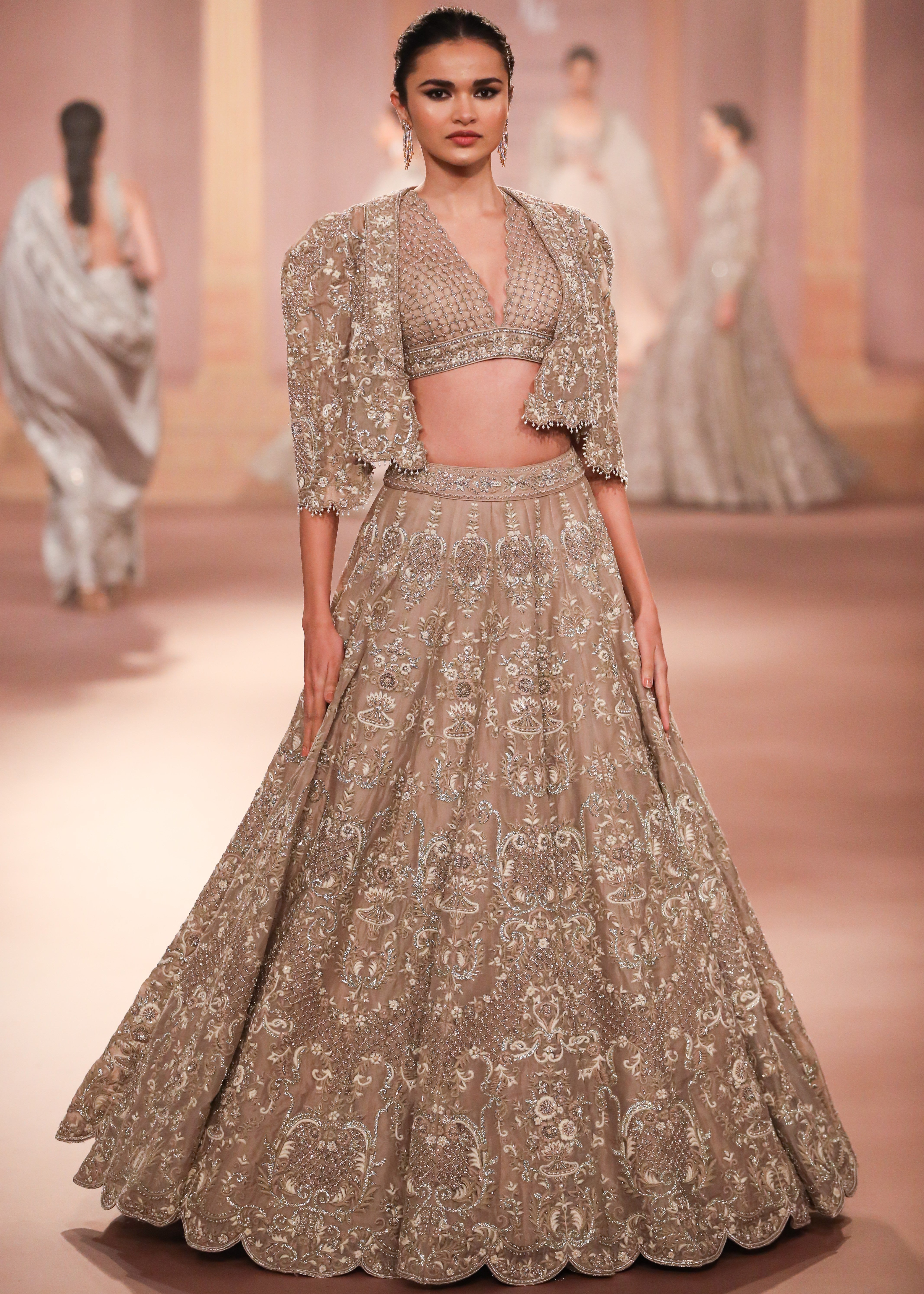 Beige Organza Lehenga Set