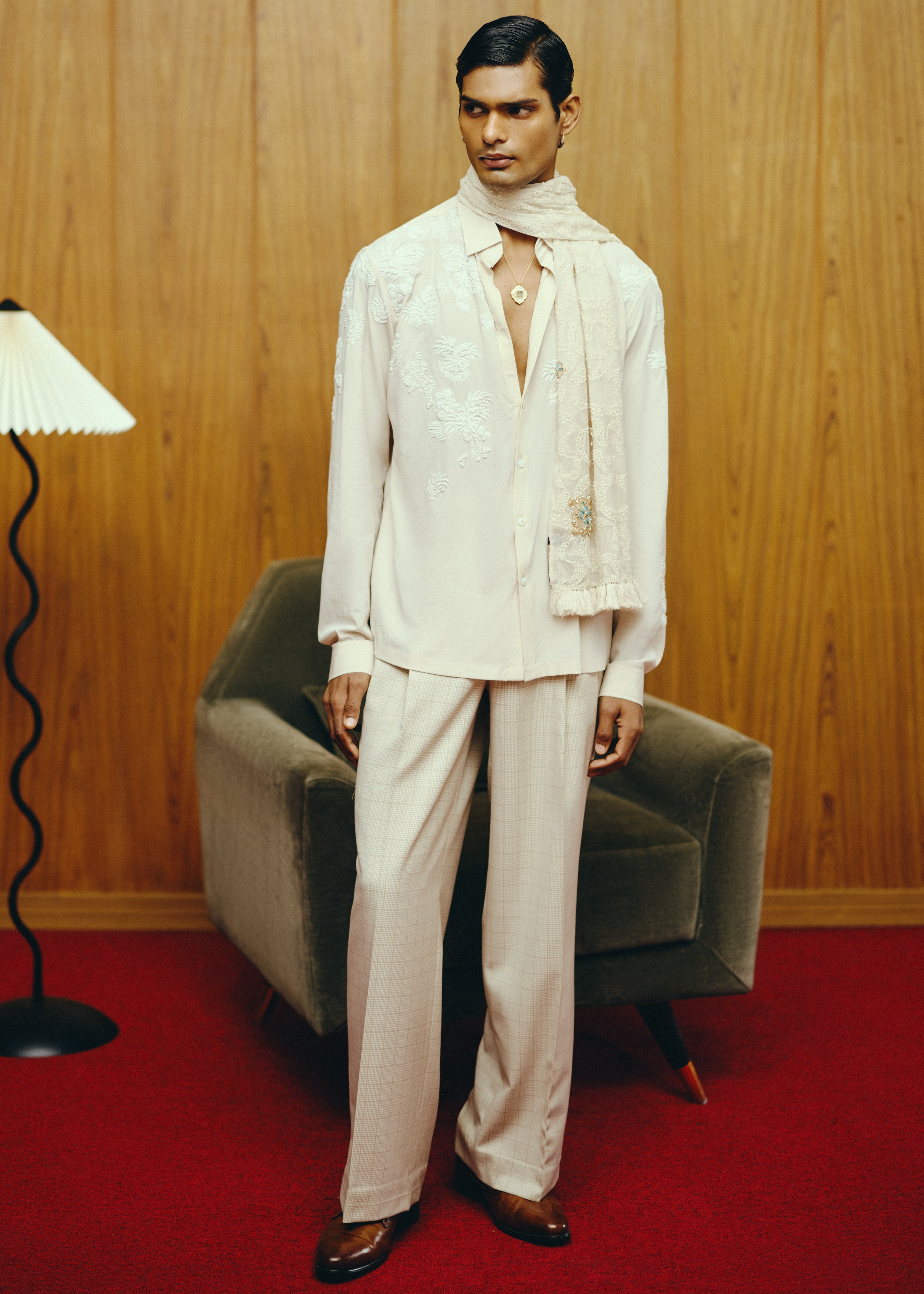 The Alabaster Shirt And Trouser Set With Stole
