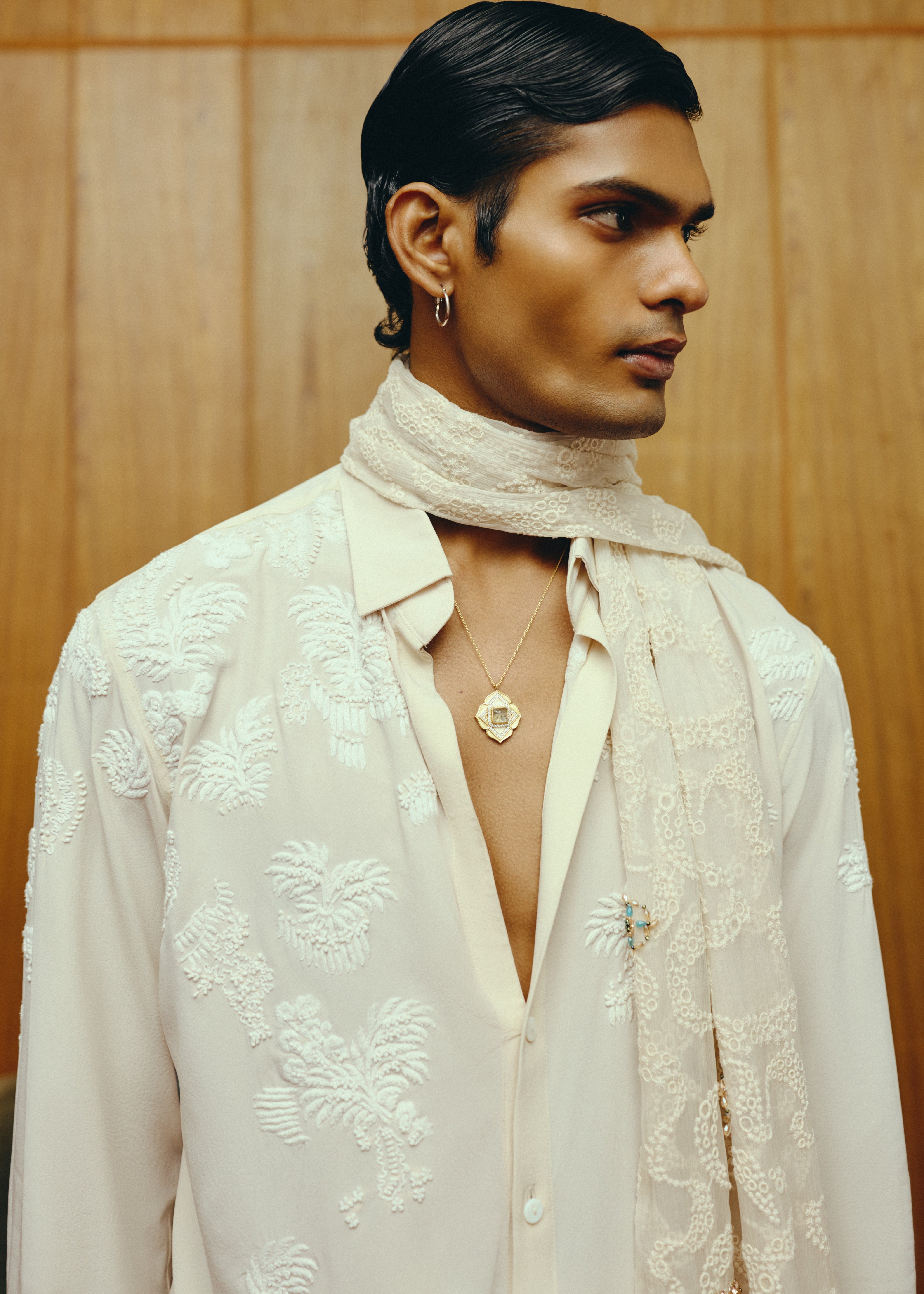The Alabaster Shirt And Trouser Set With Stole