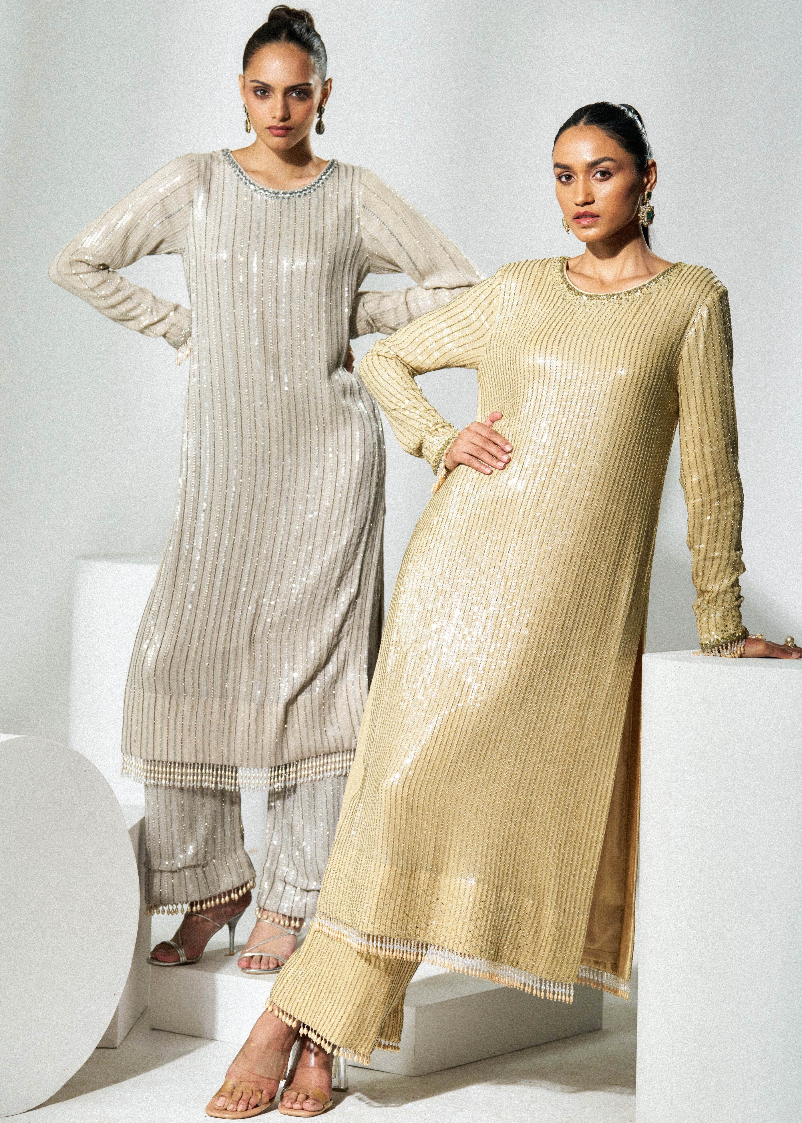 Steel Grey Sequins Suit
