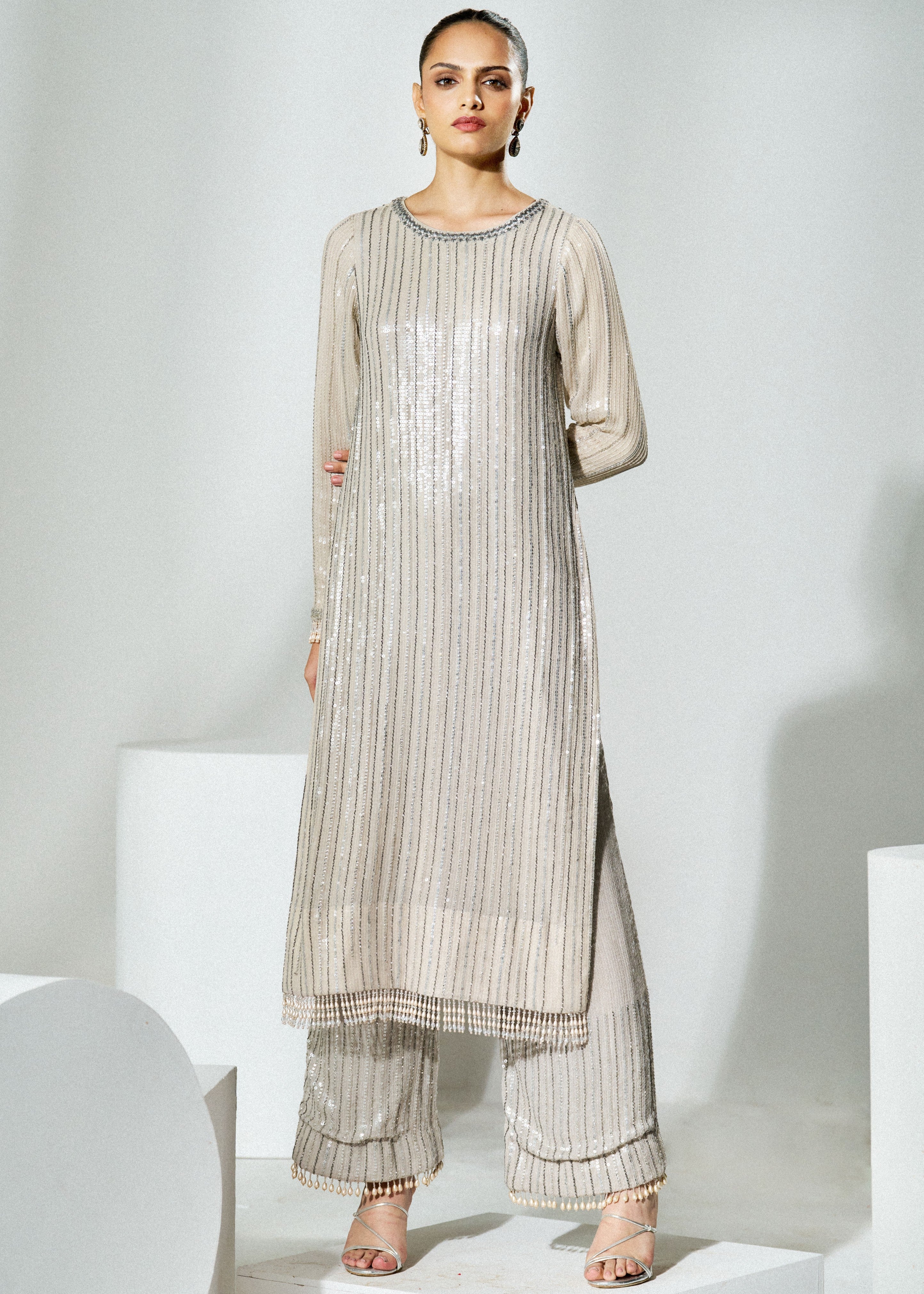 Steel Grey Sequins Suit