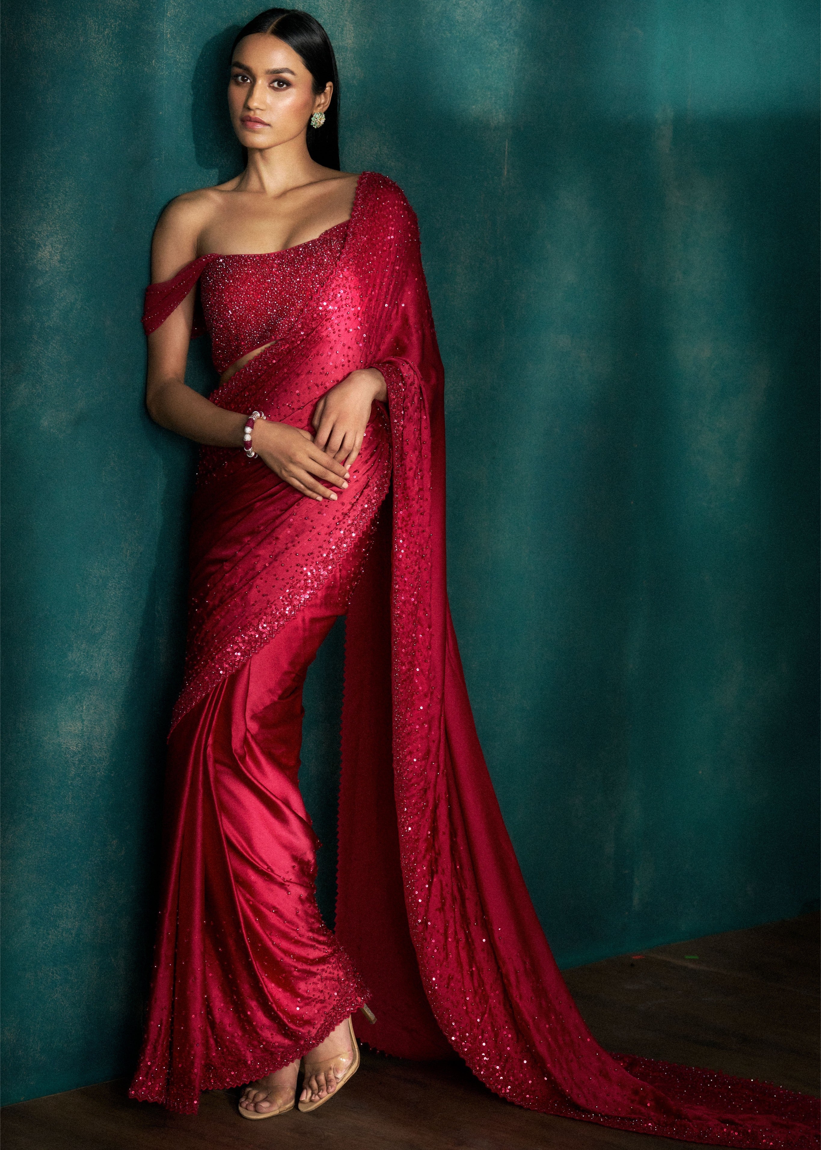 Red Sequins Sari