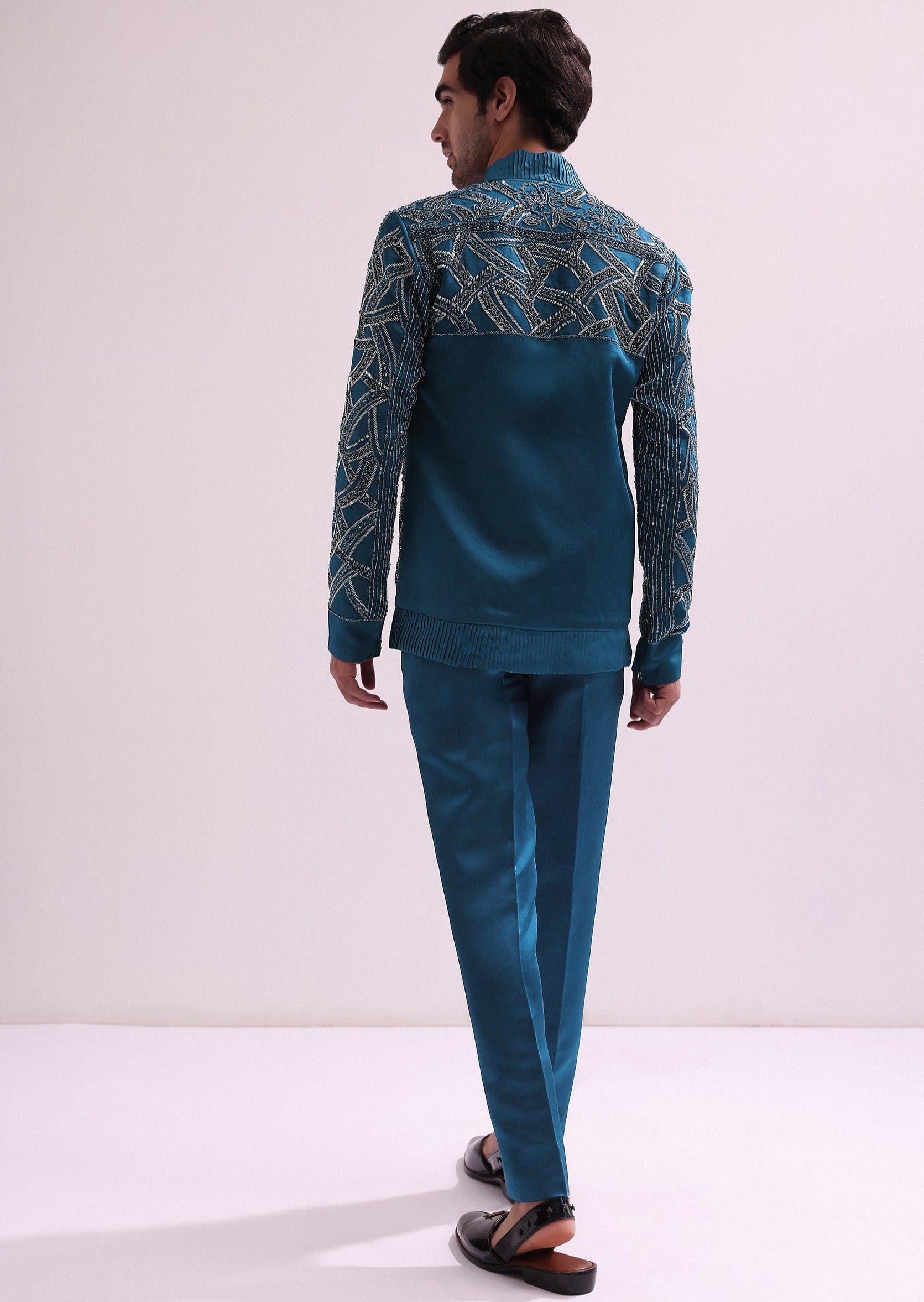 Blue Metallic Chain Bomber Jacket Set