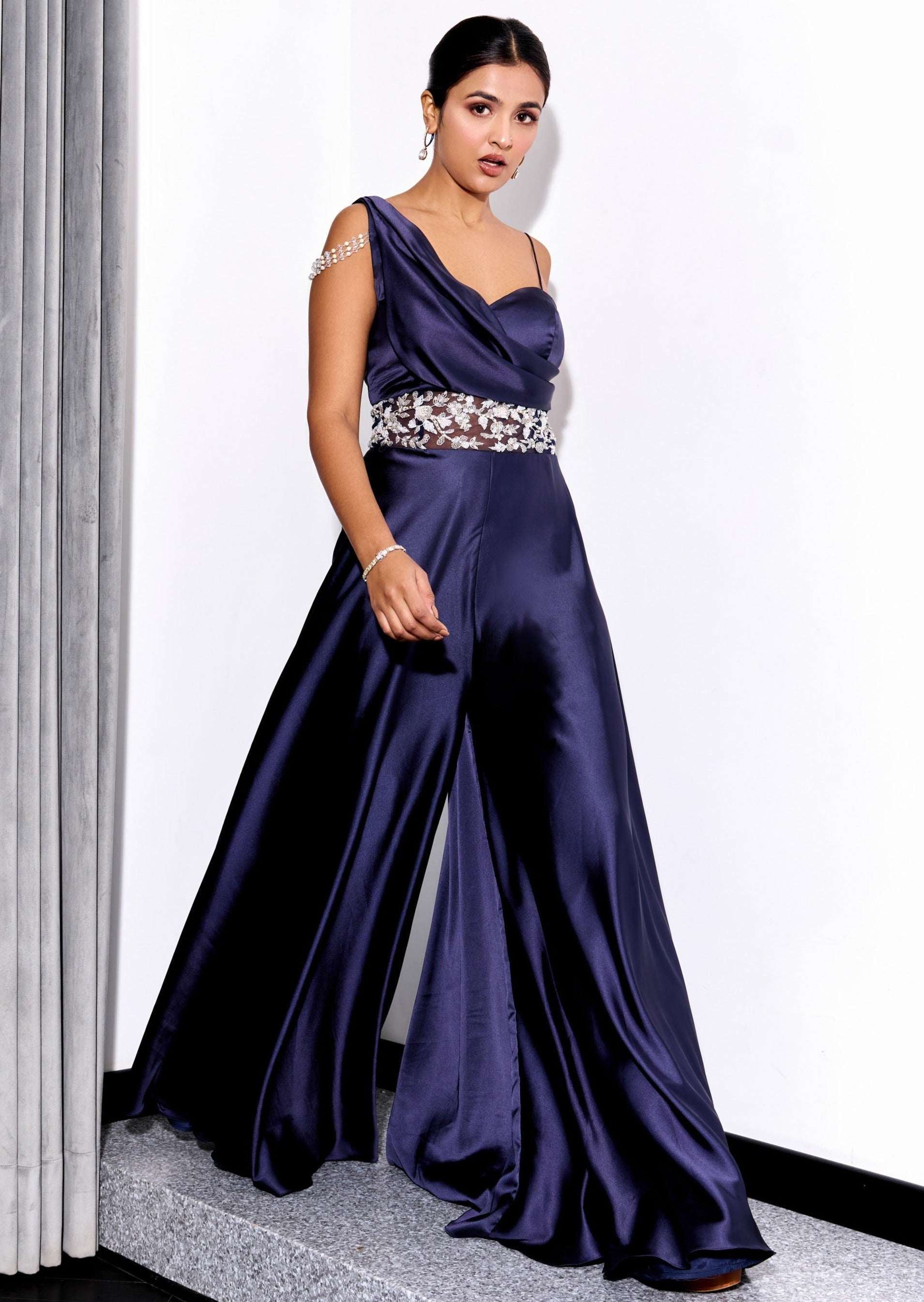 Midnight Blue Drape Jumpsuit Set
