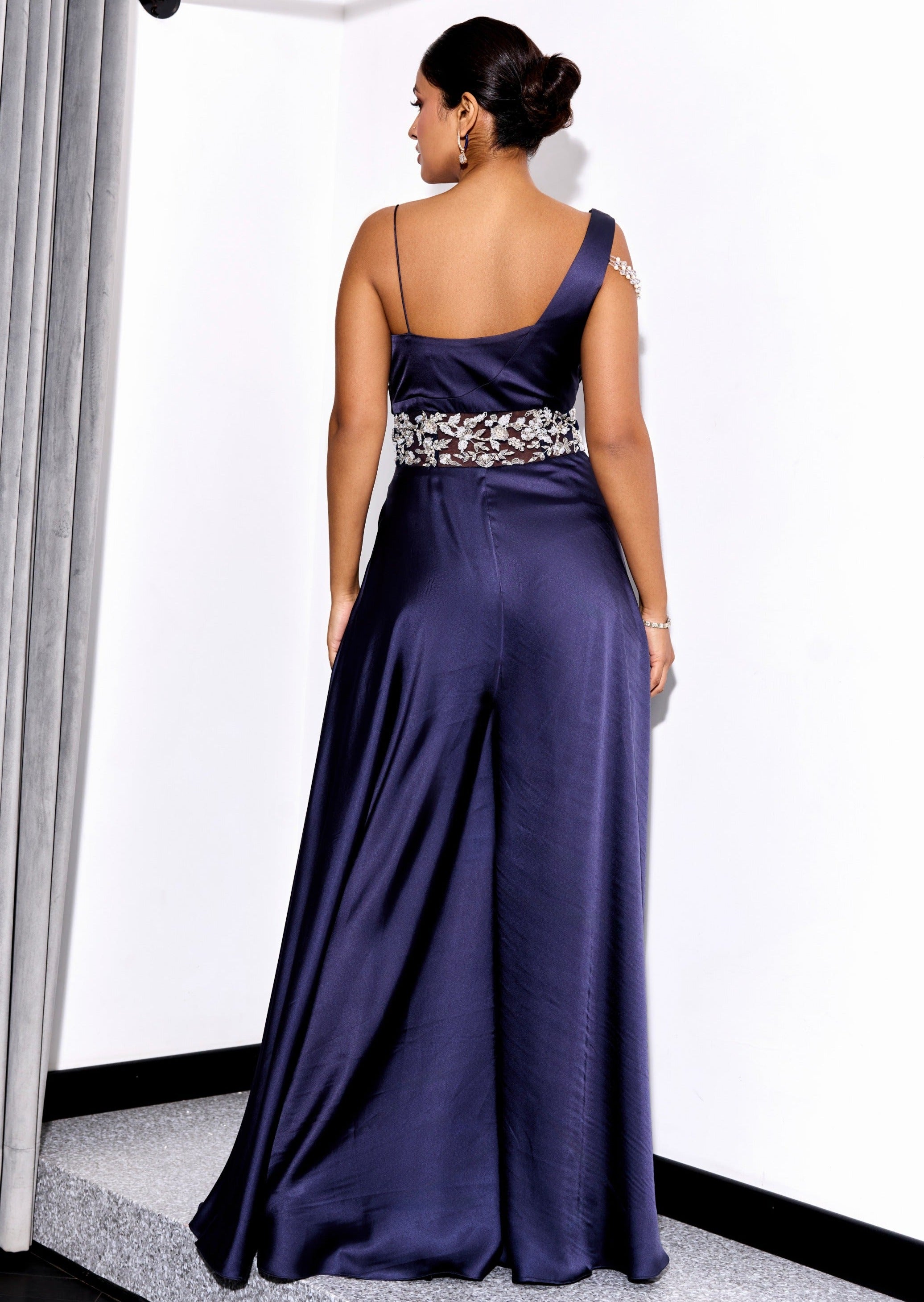 Midnight Blue Drape Jumpsuit Set