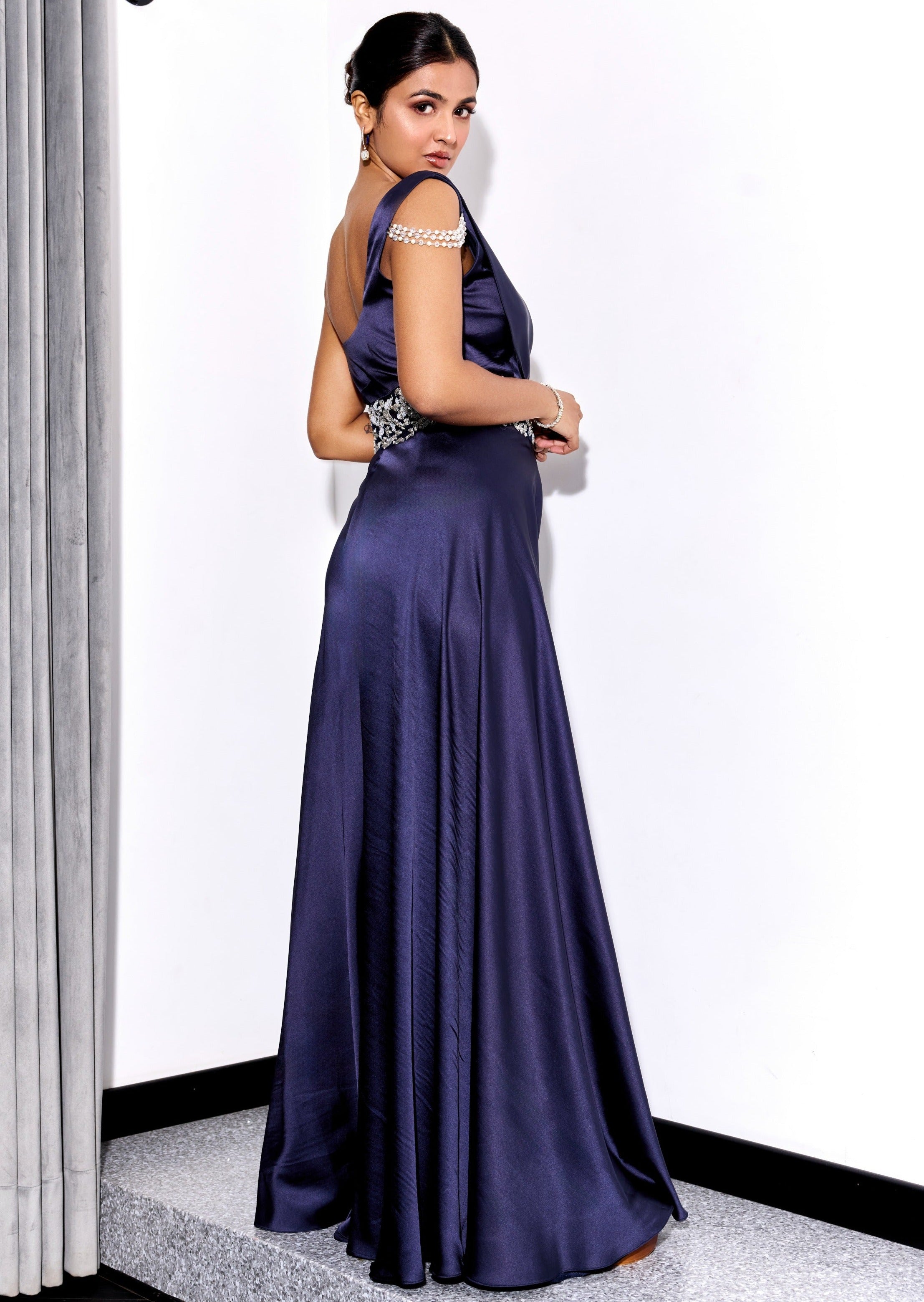 Midnight Blue Drape Jumpsuit Set