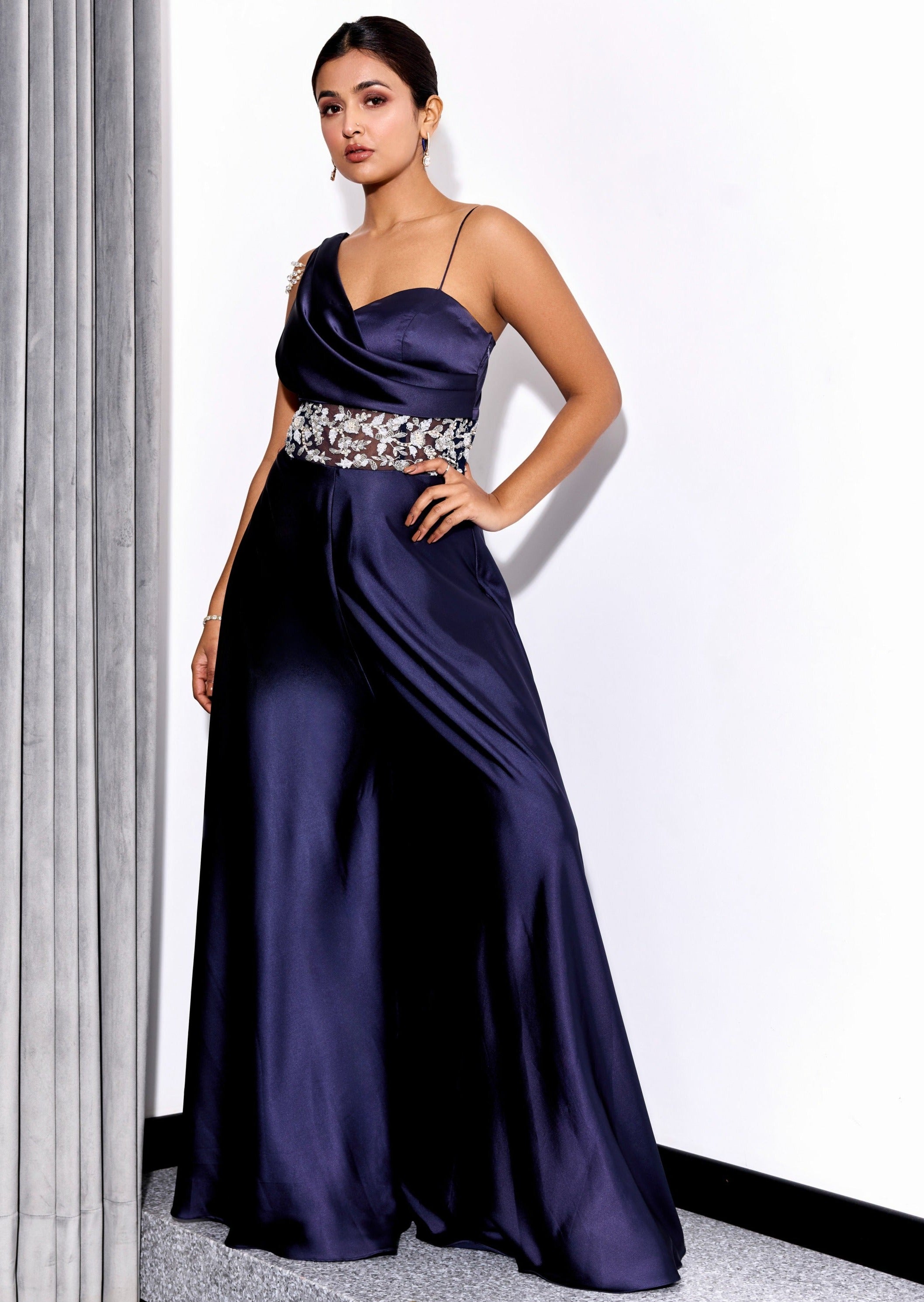 Midnight Blue Drape Jumpsuit Set