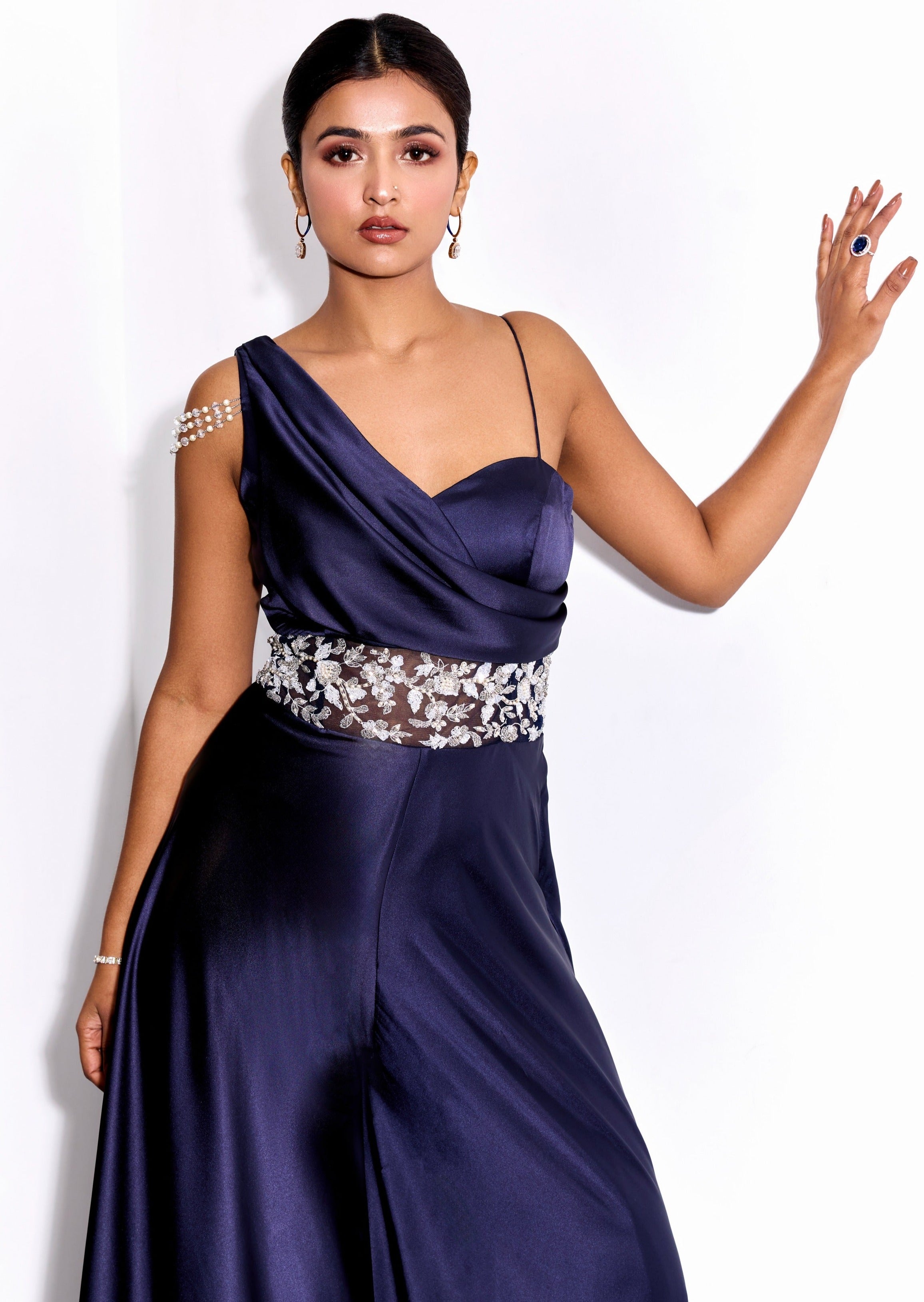 Midnight Blue Drape Jumpsuit Set